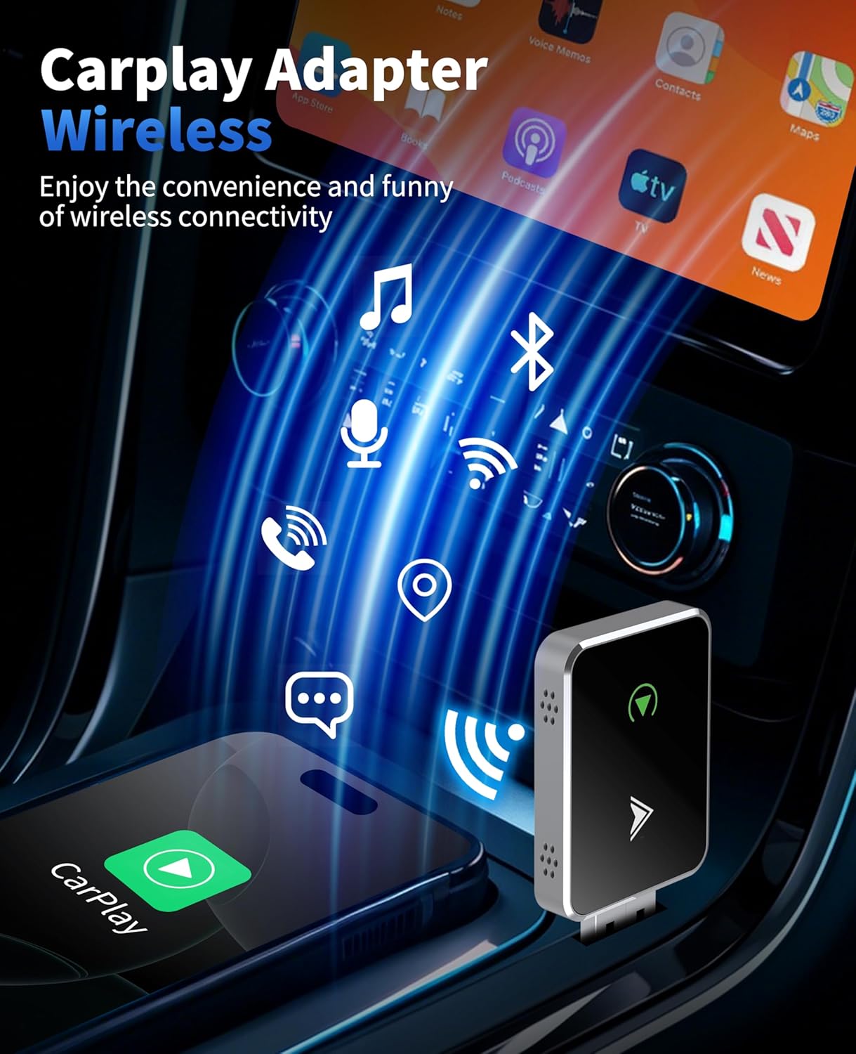 Wireless CarPlay Adapter, 2025 Upgraded 2-in-1 Mini Size CarPlay & Android Auto, Convert Wired to Wireless with USB & Type-C, Plug & Play, Stable Control & No Delay Car Play with iPhone & Android