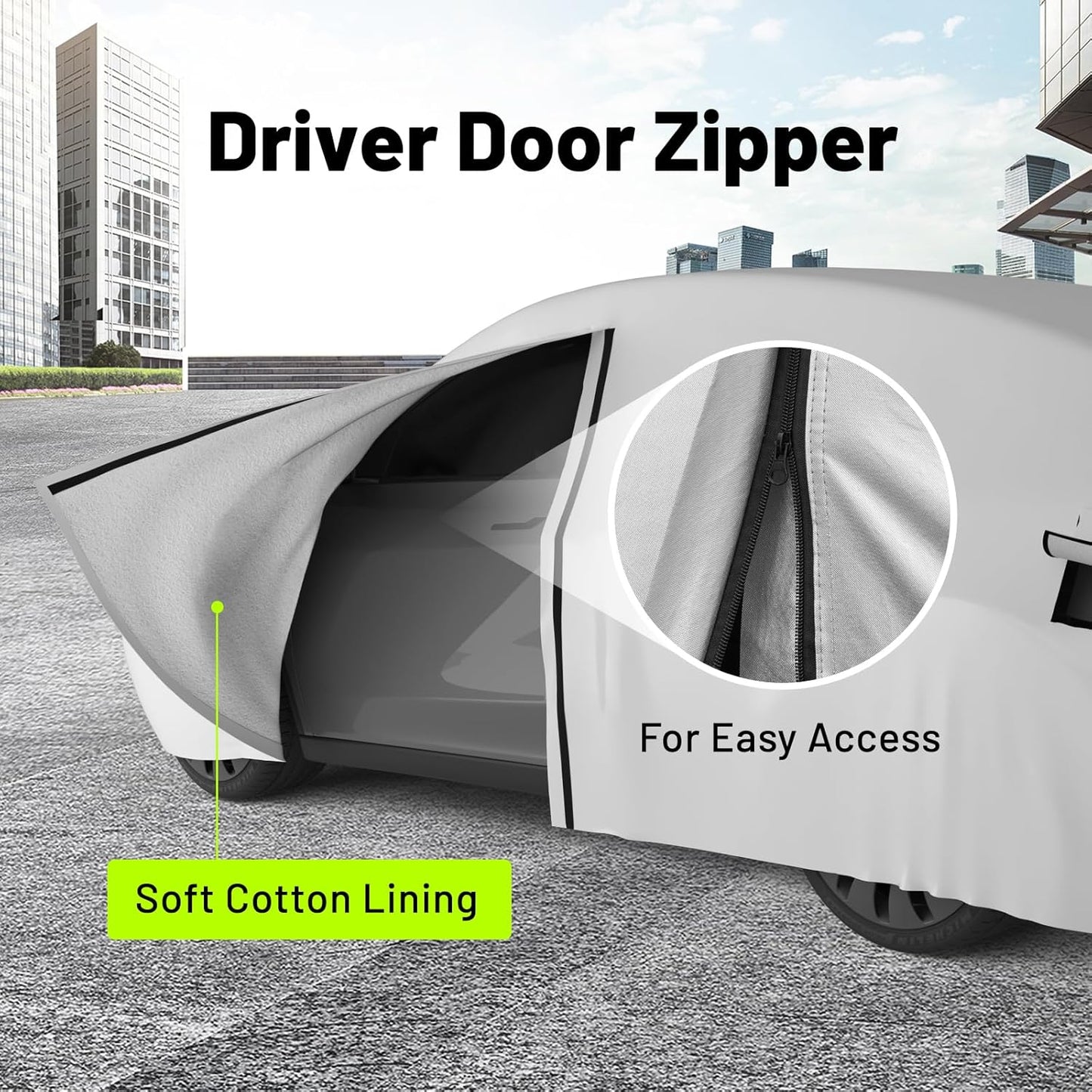 Favoto Car Cover for Model 3 - Custom Fit for Tesla Model 3 Cover 6 Layers Waterproof All Weather Outdoor Rain Snow Sun Protection with Charging Port Ventilated Mesh Door Zipper