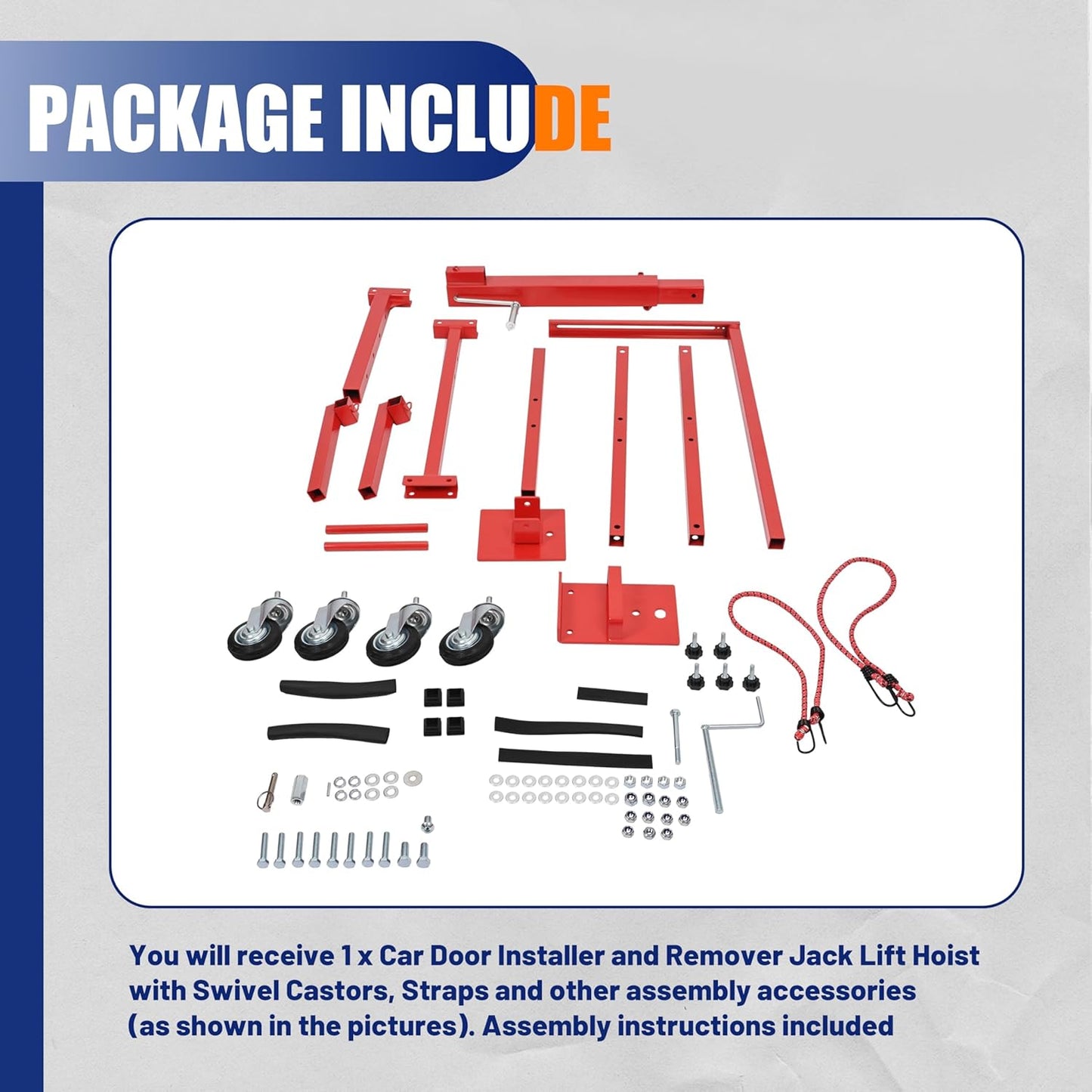 HECASA Adjustable Car Door Installer and Remover Jack Lift Hoist w/Swivel Castors & Straps Hoist Jack Stand Dolly Heavy Duty Auto Body Car Door Floor Jack Stand Steel Red