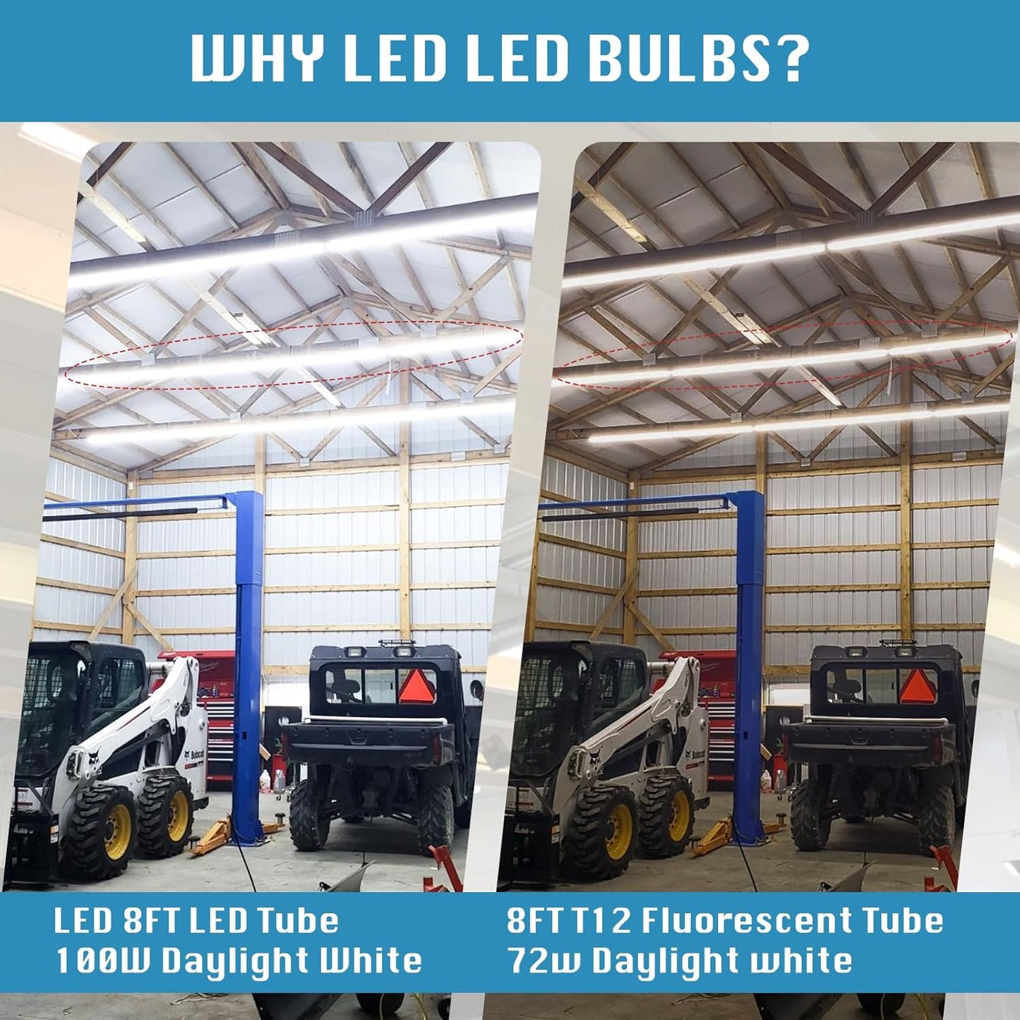 4 Pack, T8/T10/T12 8FT LED Tube Light, Single Pin FA8 Base, 100W 6000LM 6000K Cold White, 270 Degree V Shaped LED Fluorescent Bulb (200W Equiv.), Clear Cover, Dual-Ended Power