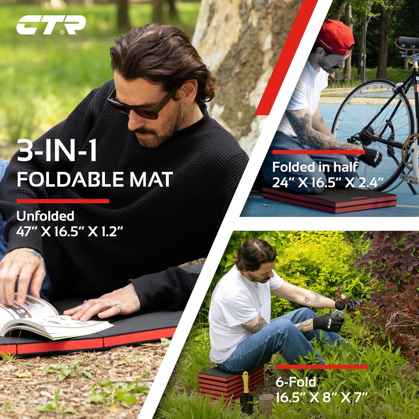 CTR Mechanic Mat Kneeling Pad Folding Mat for Working Under Car, Thick EVA Mat with Handle - Waterproof Floor Mat for Mechanics, Garage, Gardening, Gym, Camping, Creeper, Knees Protection for DIY