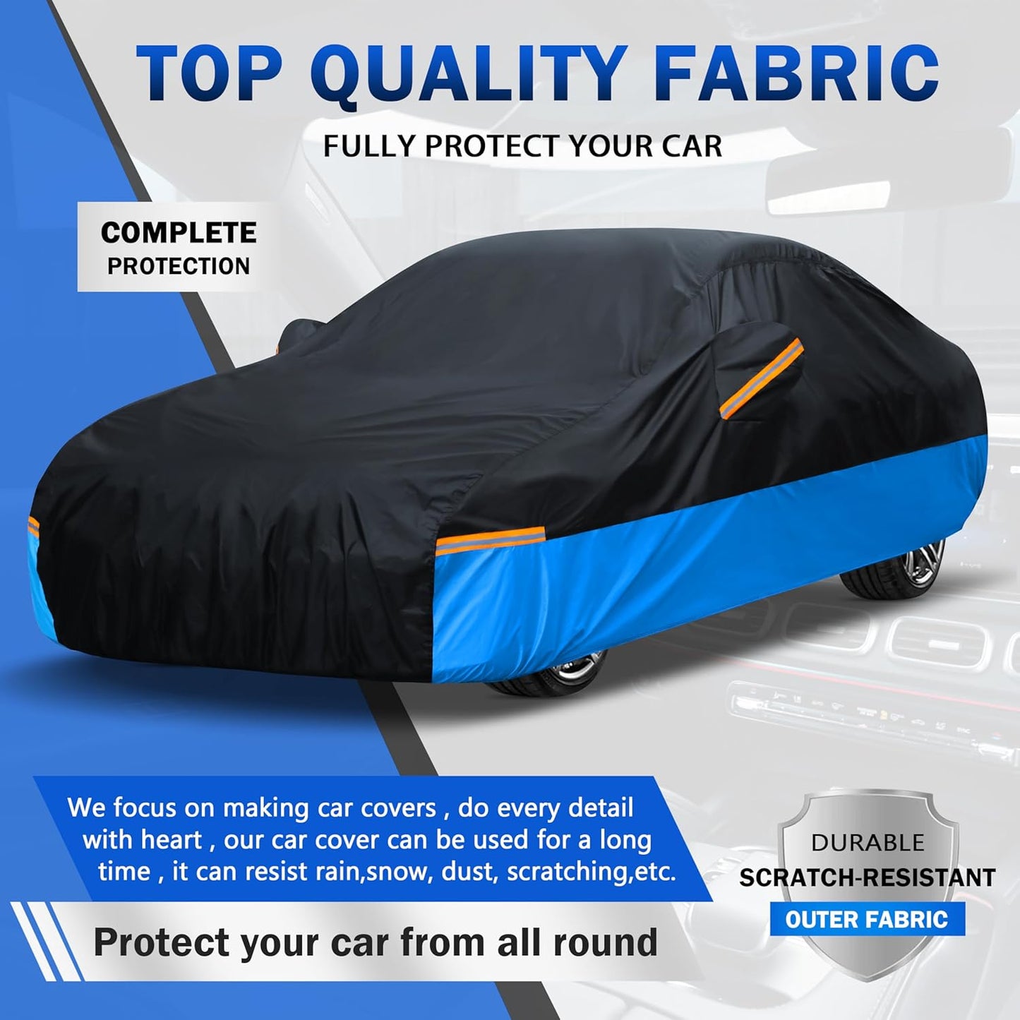 Car Cover Waterproof All Weather Outdoor Windproof Dustproof UV Protection Fit Coupe Buick Lesabre,Cadillac de Ville/Eldorado,Chevrolet El Camino/Impala,Dodge Charger etc.