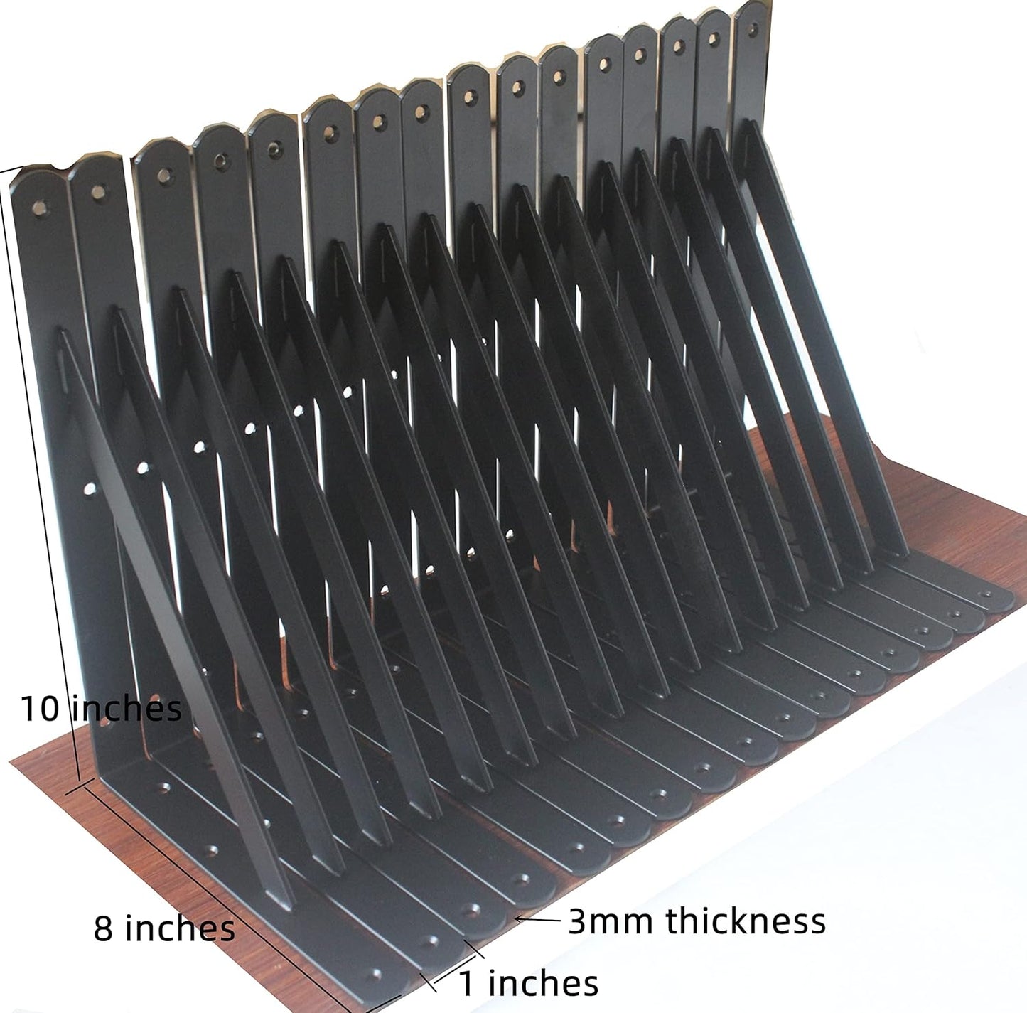 16 Pack L10 x H 8" Black Heavy Duty Shelf Brackets with Screws Metal Shelf Brackets Shelf Support Angle Brackets for Shelves L Brackets Heavy Duty Floating Shelf