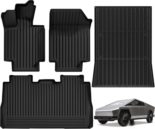 OEDRO Floor Mats & Truck Bed Mat Fit for Tesla Cybertruck 2024 2025, TPE All Weather Floor Liners Custom Fit for 2024 Cybertruck Accessories, 1st & 2nd Row Car Mats and Truck Bed Liner, Black