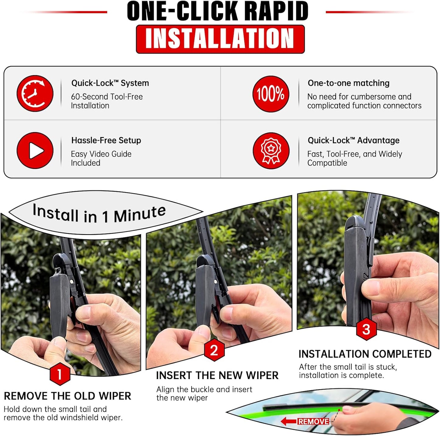 Windshield Wiper Blades Replacement for GMC Acadia 2013 2014 2015 2016 Original Factory Quality Front Rear Wipers Blade Set for My Car - 24" 21" 11" (Pack of 3)