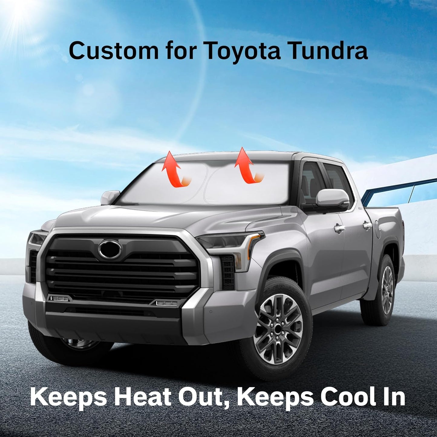 for Toyota Tundra 2022-2025 Windshield Sunshade Compatible -EcoNour 240T Polyester Material Cars Sun Visor Reflector Blocks UV Rays - Foldable Sunshade Interior Protection Toyota Tundra Accessories