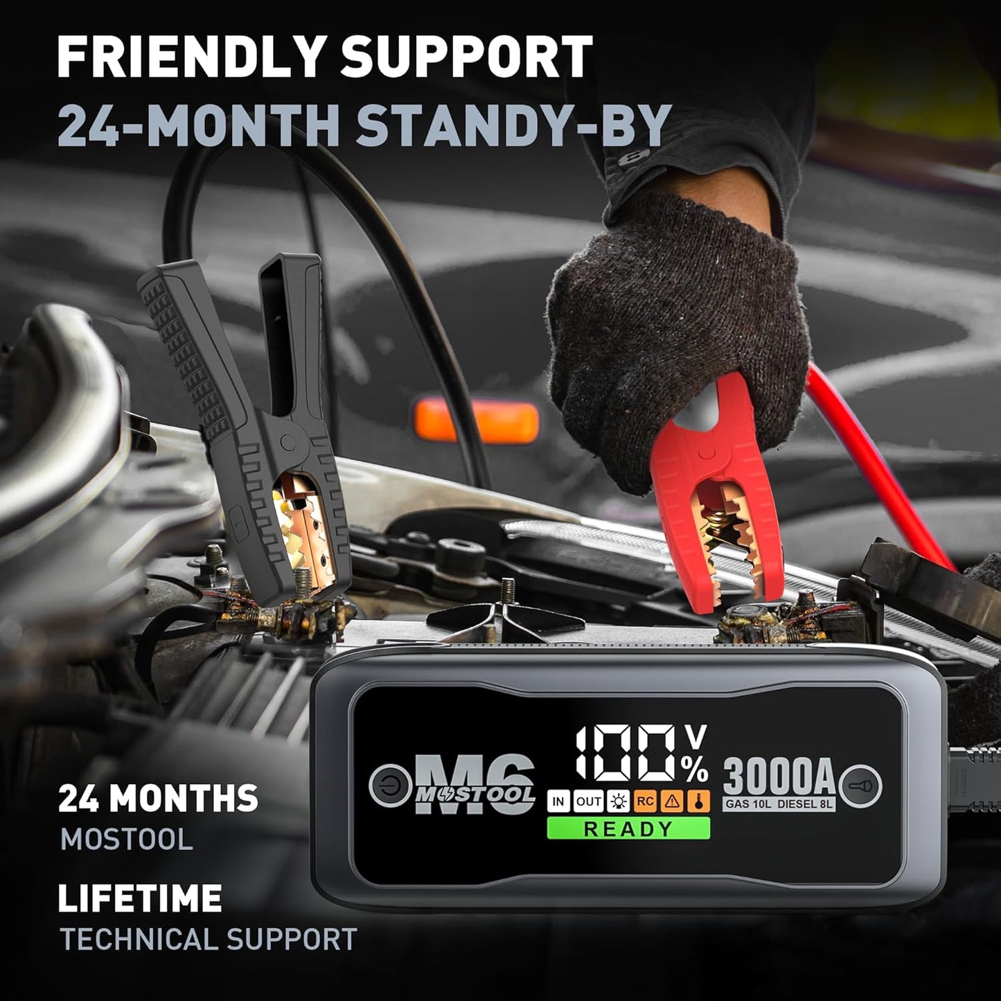 MOSTOOL M6 Car Jump Starter, 3000A Peak 12V Battery Jump Starter Power Pack with LED Display, Compact Portable Jumper Starter Jump Box for Car Battery, for All Gas Engines and Up to 8.0L Diesel