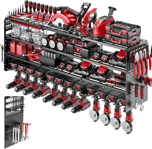 52" W Large Power Tool Organizer Wall Mount -12 Drill Holder for Garage,4 Layer Heavy Duty Power Tool Rack,Tool Organizer Storage for Workshop Garage Basement,Gifts for Men Dad Husband