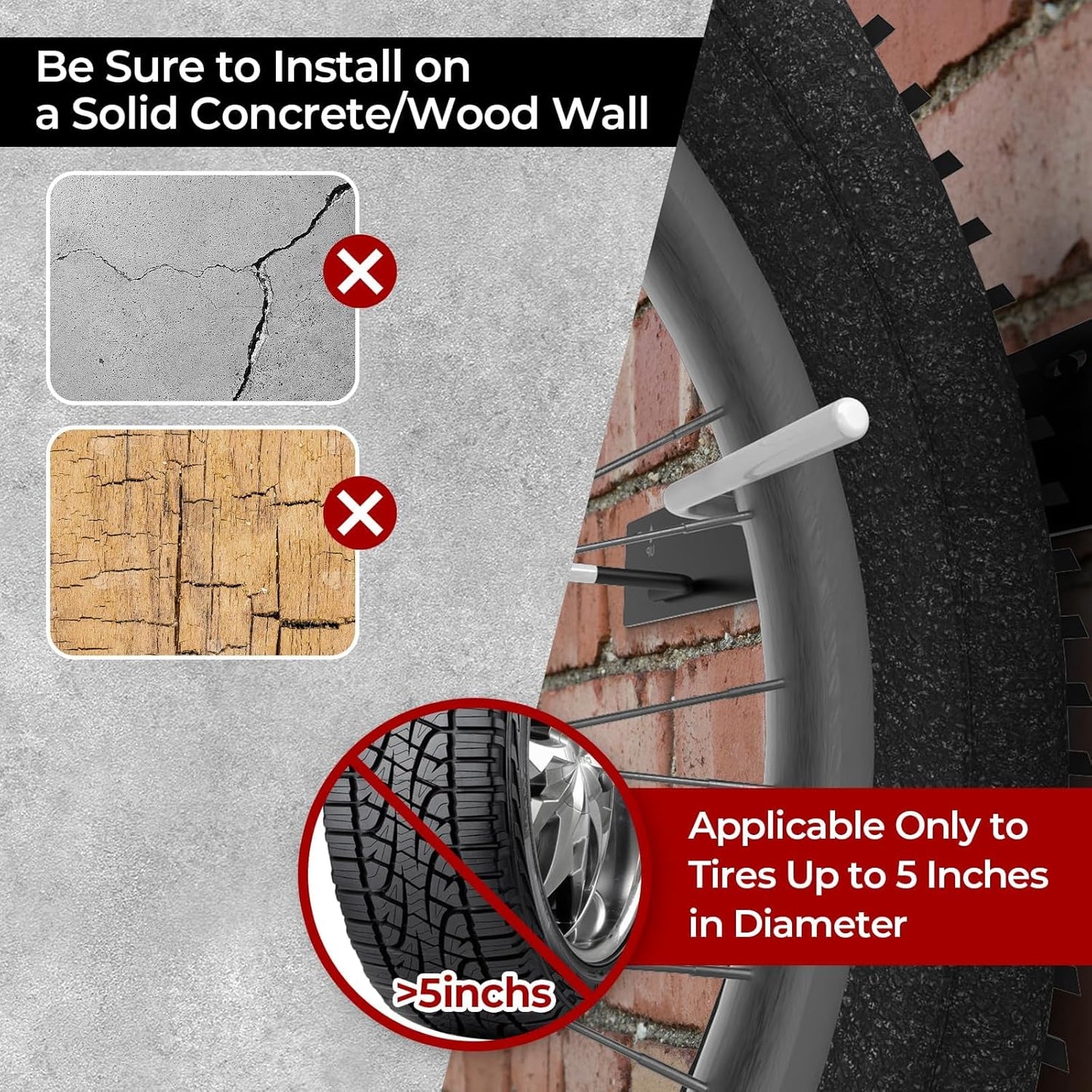 Fat Tire Bike Rack Wall Mount Garage Storage,Fat Tire Bike Storage Rack for Garage,Heavy Duty Fat Tire Bike Wall Mount Hanger Hooks Max 100lbs,Vertical Fat Tire Mountain Bike Rack(Hold 2 Bikes)