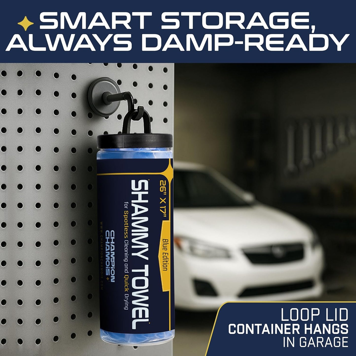 Premium Large Shammy Towel for Car - 2pk Pack (26"x17") - Super Absorbent, Soft, Streak-Free, Scratch-Free Cloth for Cars, Boats, Home - Long Lasting Chamois Towel + Hanging Storage Tubes (Blue)