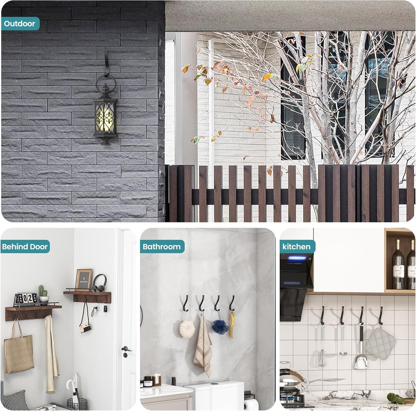 6-Pack Heavy Duty Coat Hooks for Wall Mount - Durable Wall-Mounted Hooks for Hanging Coats, Backpacks & Bookbags, Rust-Resistant Coat Hanger Hooks for Entryway, Garage, Dorm