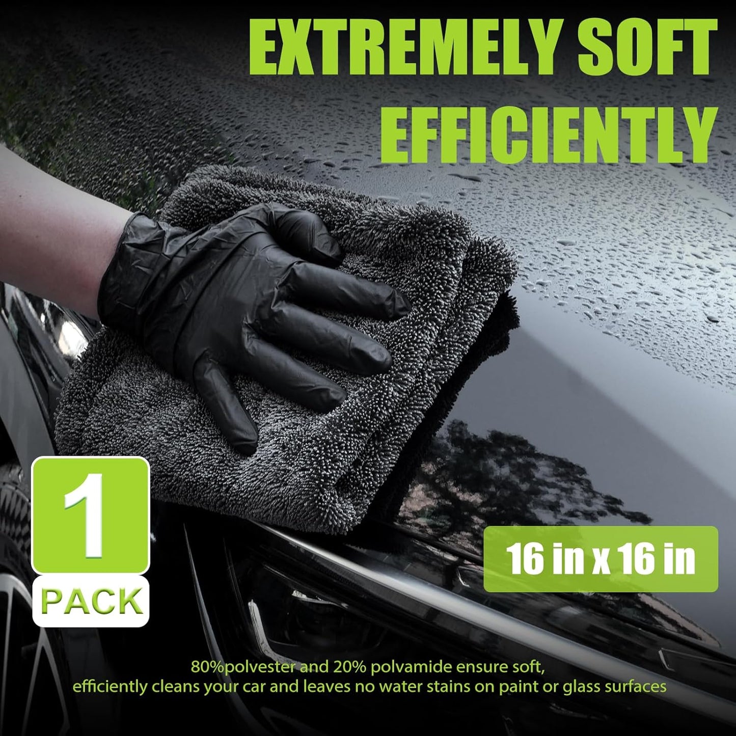 2 Pack 1300 GSM Car Drying Towel, Microfiber Towels for Cars - 36" x 24" & 16" x 16", Ultra-Absorbent, Streak Free, Premium Double Twisted-Loop Microfiber Cleaning Cloth with Car Wash Mitt
