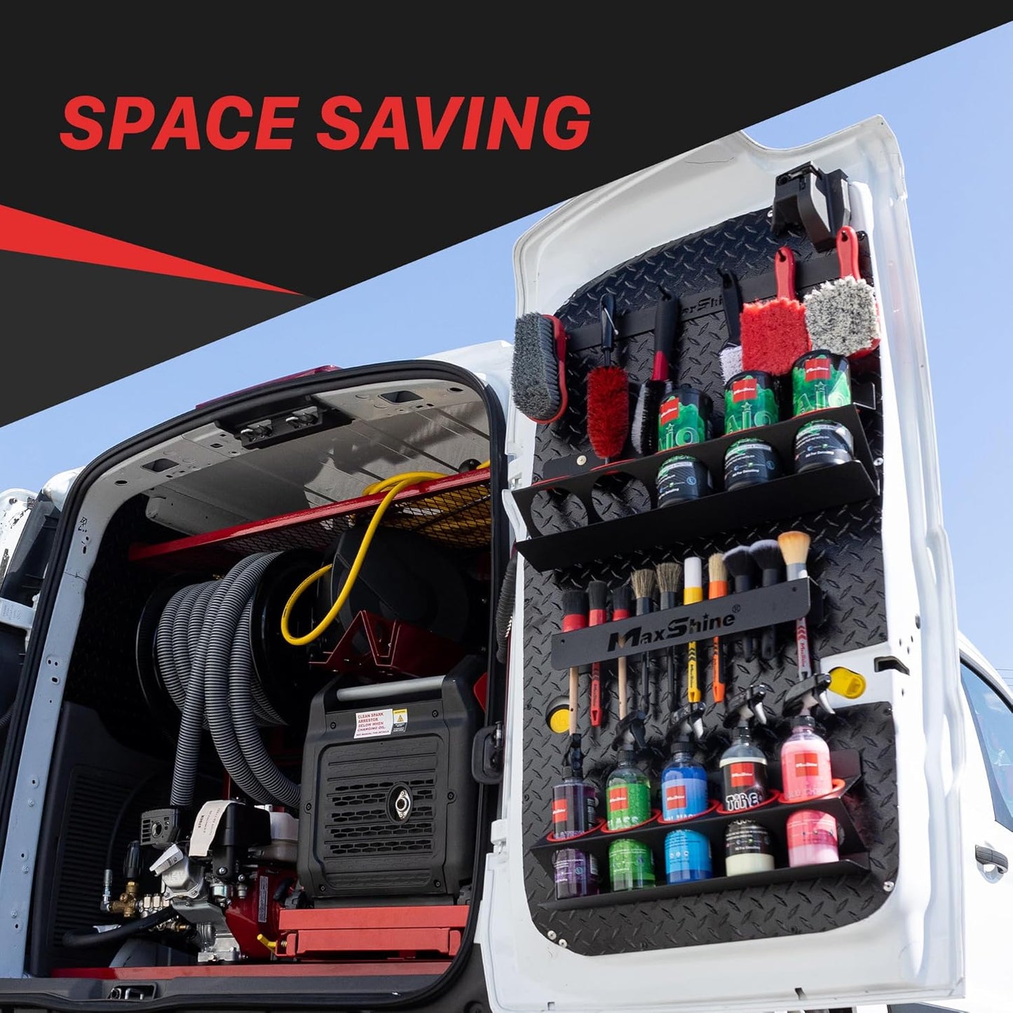 Maxshine Universal Detailing Spray Bottle Holder - Mobile Detailing & Car Garage Organizer, Holds 5 Sprayers (16/32oz) with 4 Small Holes, Lightweight Design, Easy Wall Mounting (No Logo)