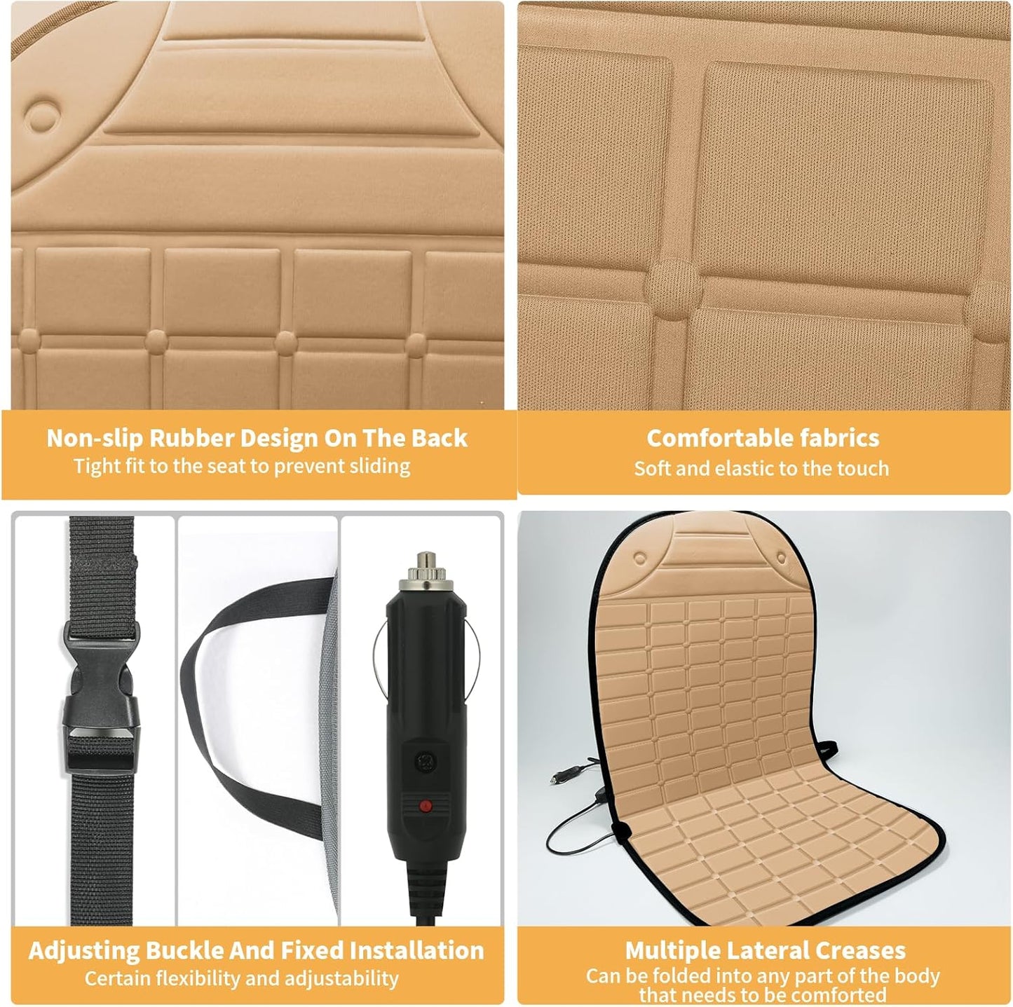 Seat Cushion for Cold Weather - Winter Soft Seat Cover with Adiustanle Buckle for Full Back and Seat (Khaki)