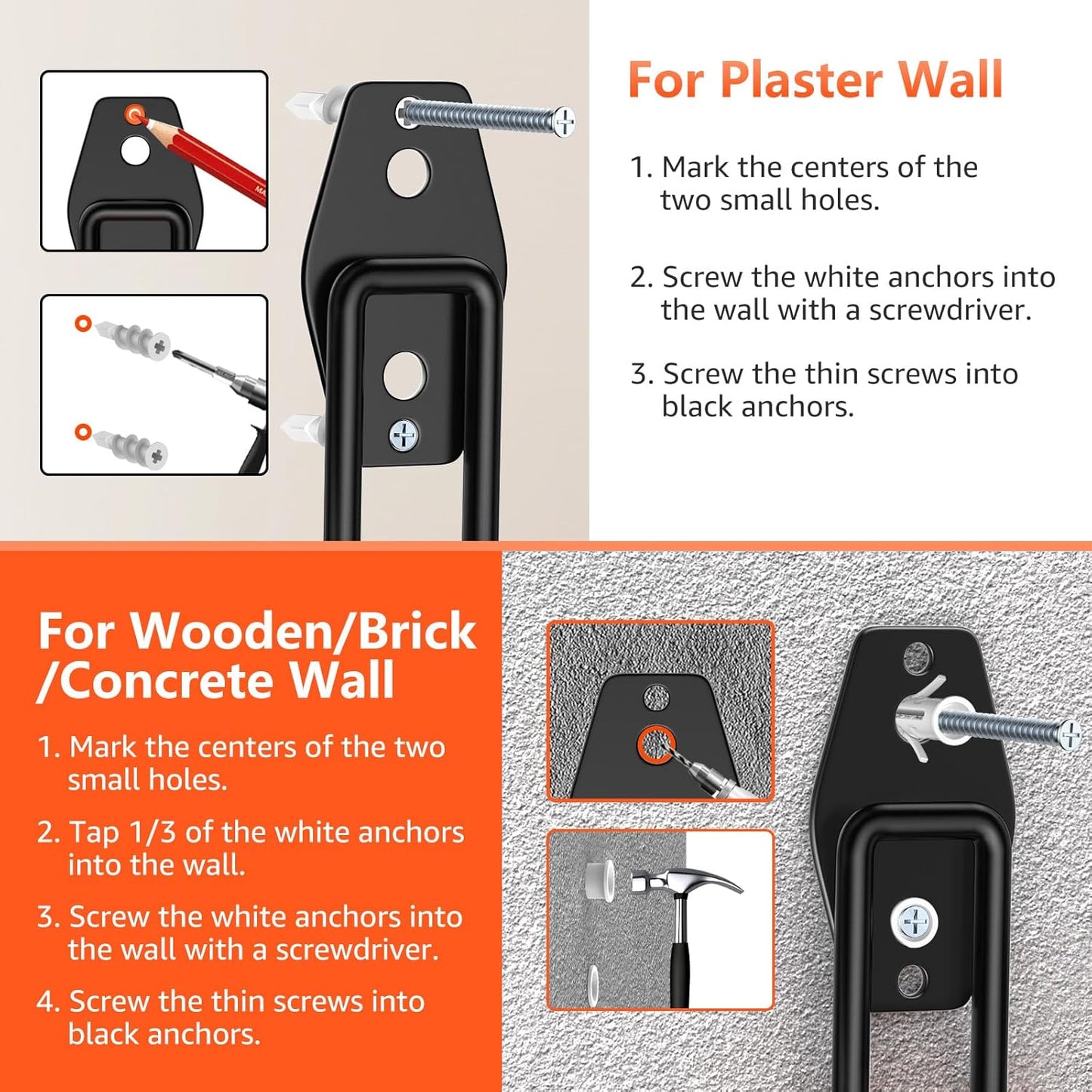 8 Pack 4.7x2.6 Inch Utility Steel Wall Mount Heavy Duty Garage Hooks with Anti-Slip Coating,Storage More Yard,Garden and Power Tools and for Hanging Hose,Ladder and Bike