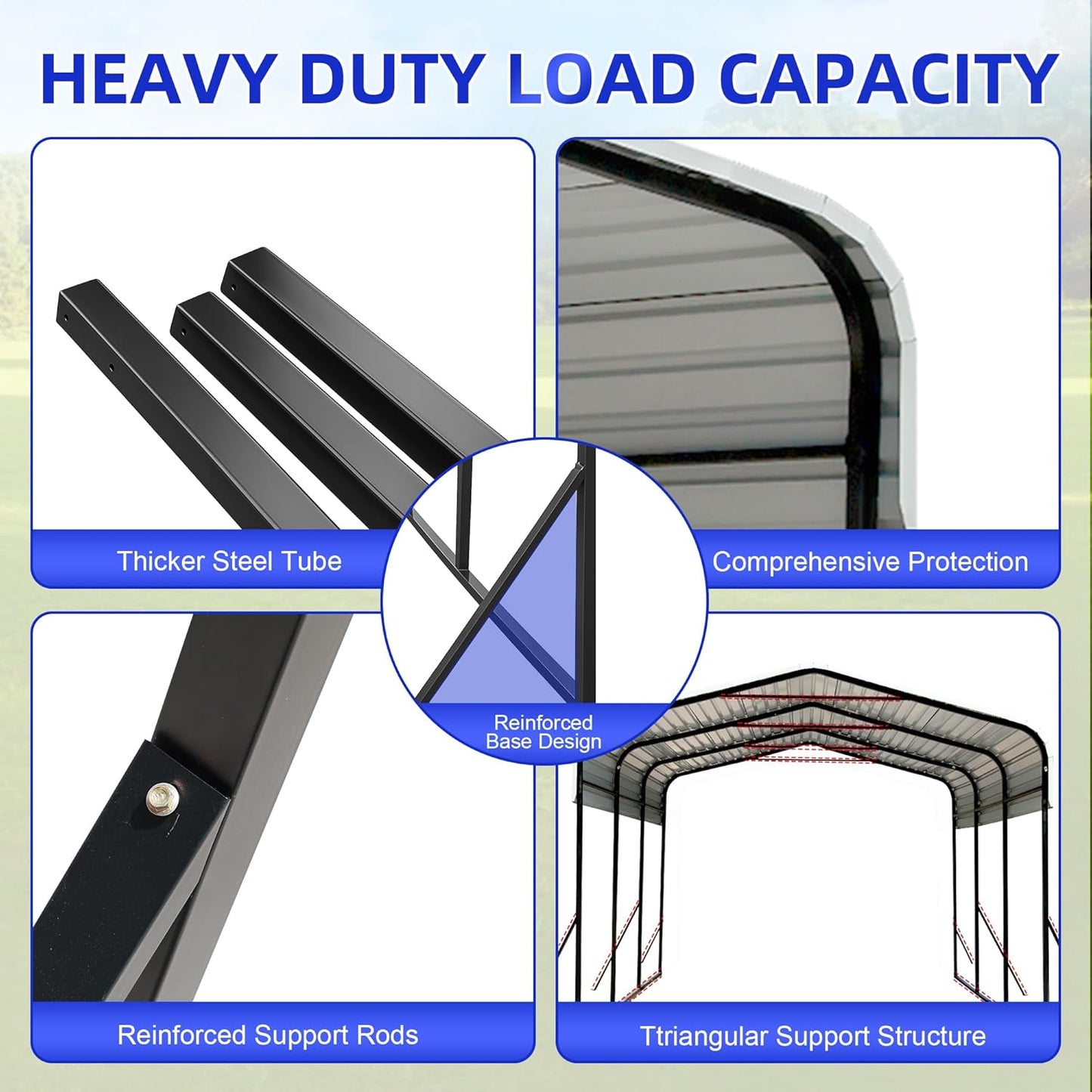 10x15 Metal Carport with Base Fixings Heavy Duty Garage Outdoor Chrome Plated Frame and Sheet Metal Construction Suitable for Boats, Cars, Tractors and Agricultural Equipment, Dark Gray