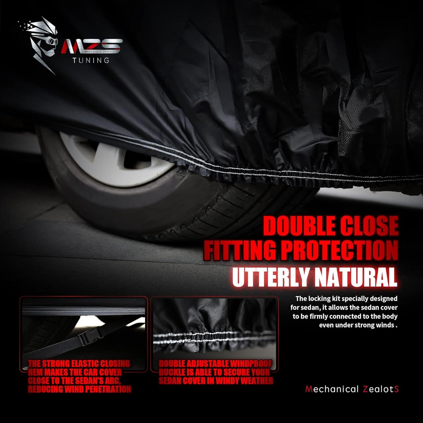 MZS Hatchback Car Cover for Automobiles, All Weather Waterproof Protection Cover fits up to 171 inch Hatchback, Two Tone Full Exterior Covers with Rain Sun Wind Proof Vents Adjustable Buckle