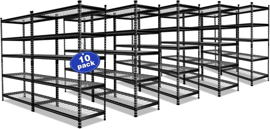 WORKPRO 5-Tier Metal Storage Shelving Unit, 48”W x 24”D x 72”H, Adjustable Storage Rack Heavy Duty Shelf, 4000 lbs Load Capacity (Total), for Garage, Kitchen, Bathroom, Warehouse, Black/Sliver, 10 PCS