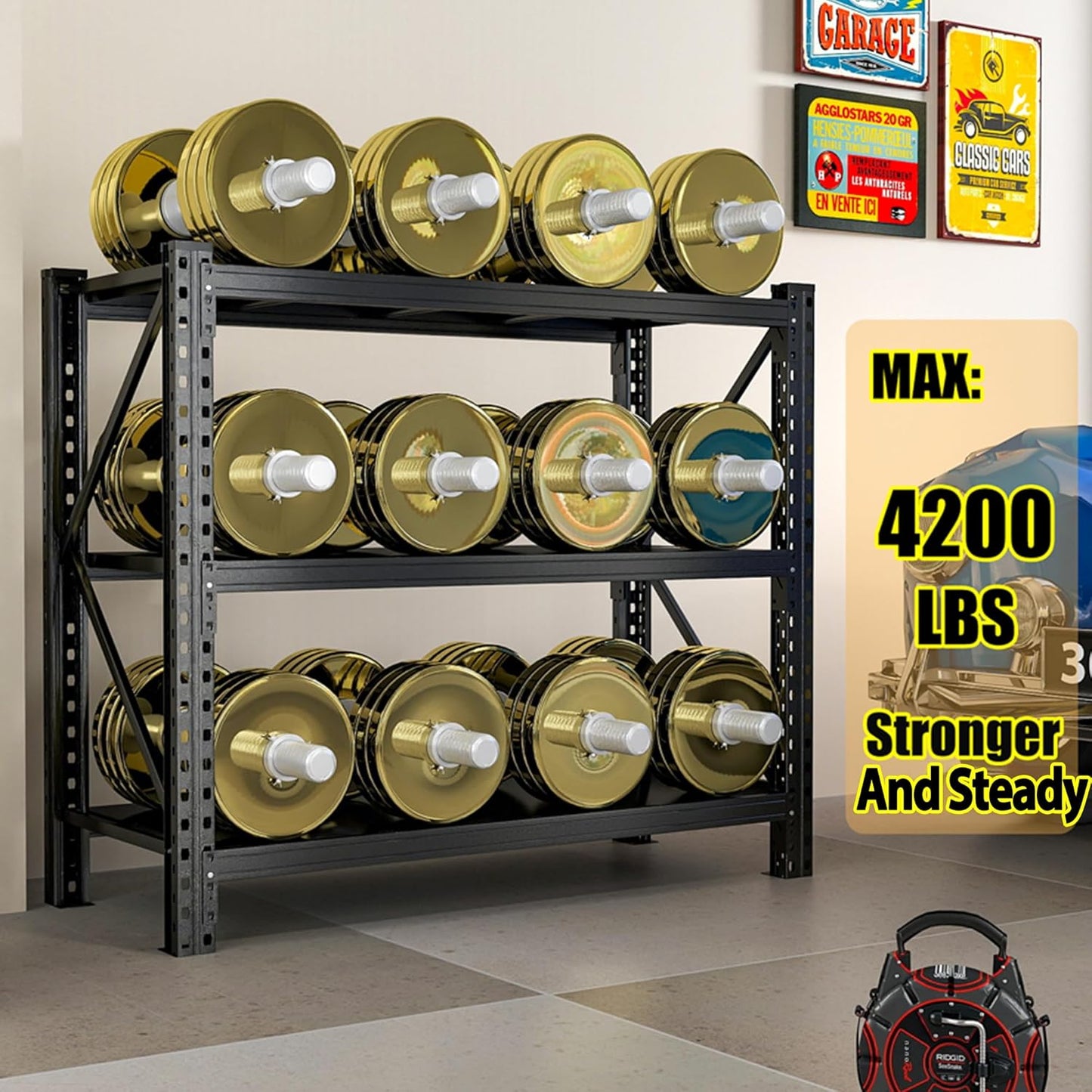 4200LBS Metal Garage Shelving, Strong Load Bearing Heavy Duty Shelves, Industrial Steel Shelves, 5 Tier Adjustable Large Shelf Unit, Multifunctional Storage Rack, 67" W×63" H×19.6" D, Black