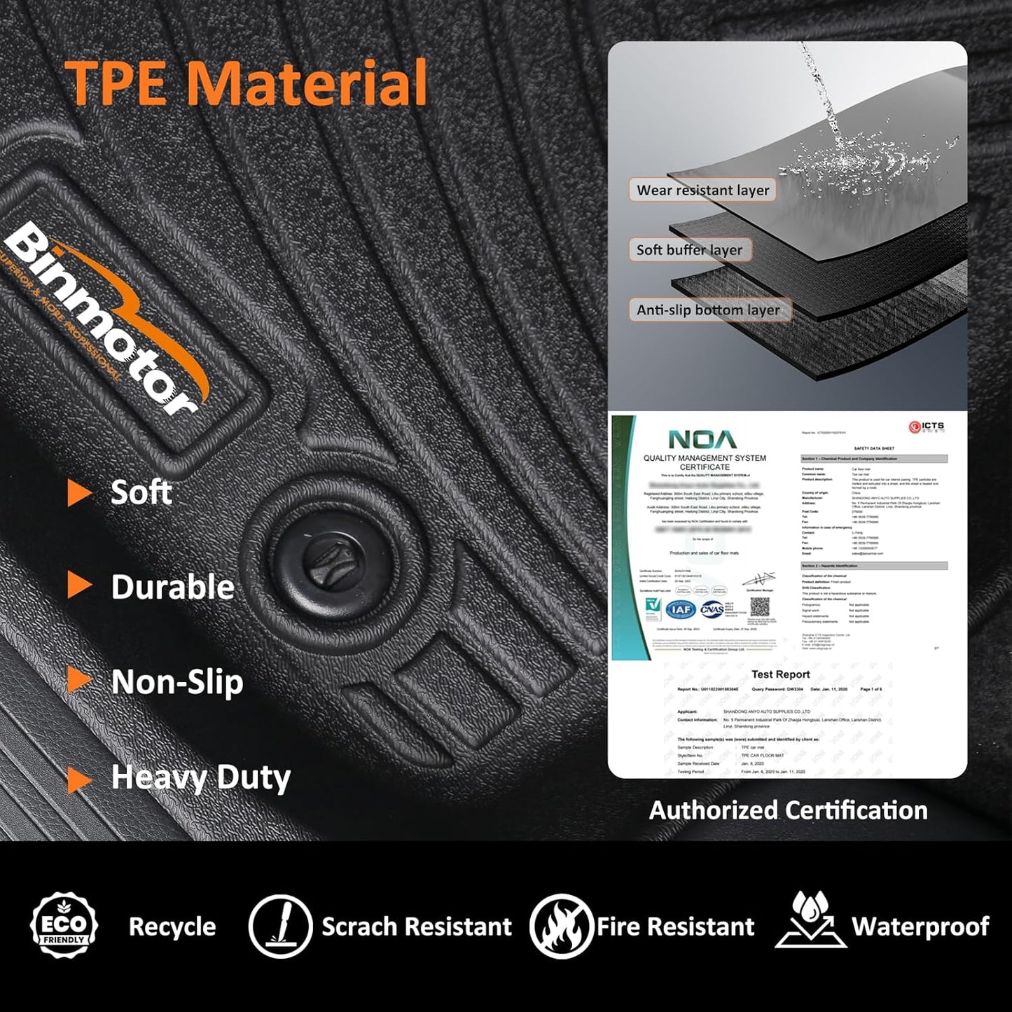 Binmotor-Floor Mats for Subaru Legacy/Outback 2020-2025, 2 Rows All Weather Car Mats, Waterproof TPE Rubber Liners for Subaru Legacy Accessories-Black