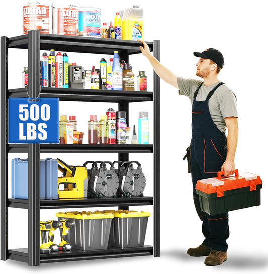 60" H Heavy Duty Garage Shelving 3000LBS Storage Shelves Adjustable 5 Tier Metal Shelving Unit, Industrial Utility Rack for Garage, Workshop, Basement, Home Office 60" H*27.5W*12D