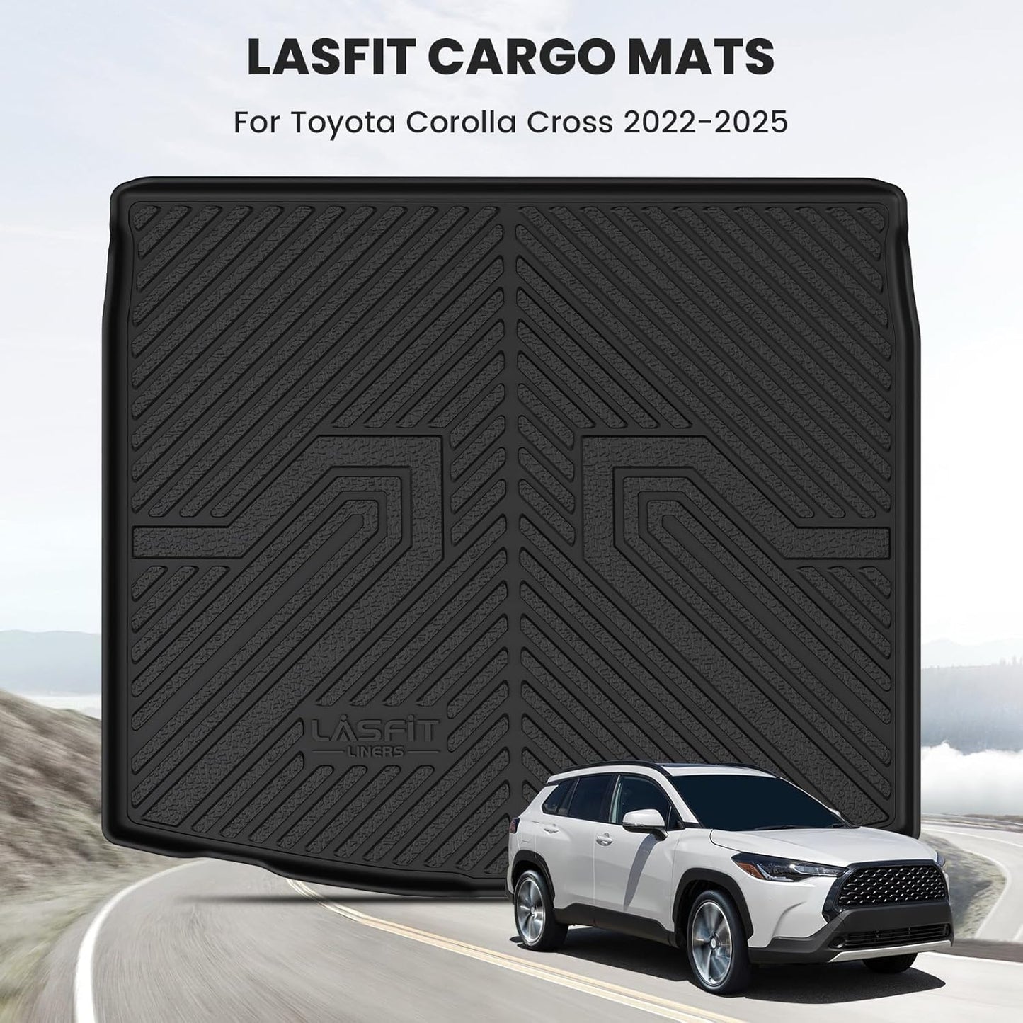 LASFIT Cargo Mat for Toyota Corolla Cross 2022-2025(Fit AWD Not Fit FWD), Custom Fit All-Weather TPE Rubber Trunk Mat for Toyota Accessories, Waterproof, Easy to Clean, Black