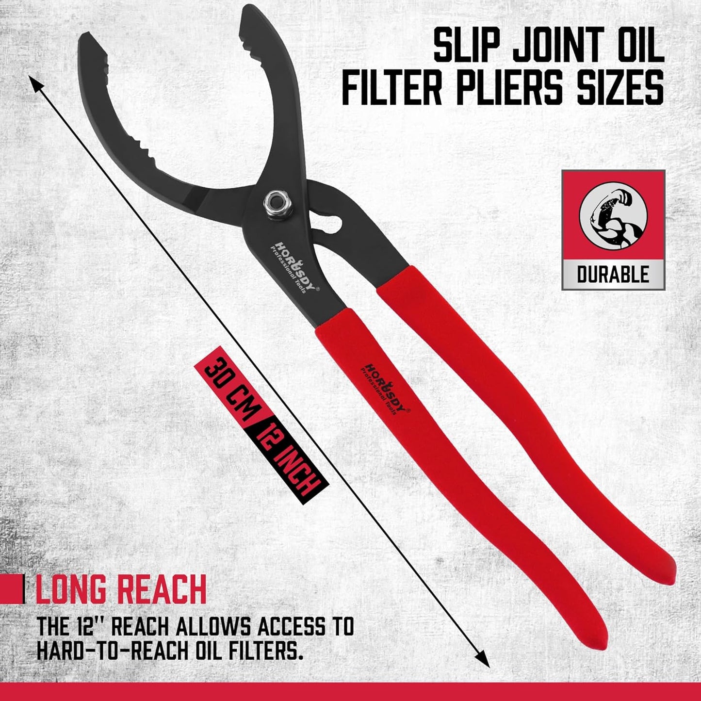 HORUSDY 12" Adjustable Oil Filter Pliers, Adjustable Oil Filter Wrench Removal Tool (Red)