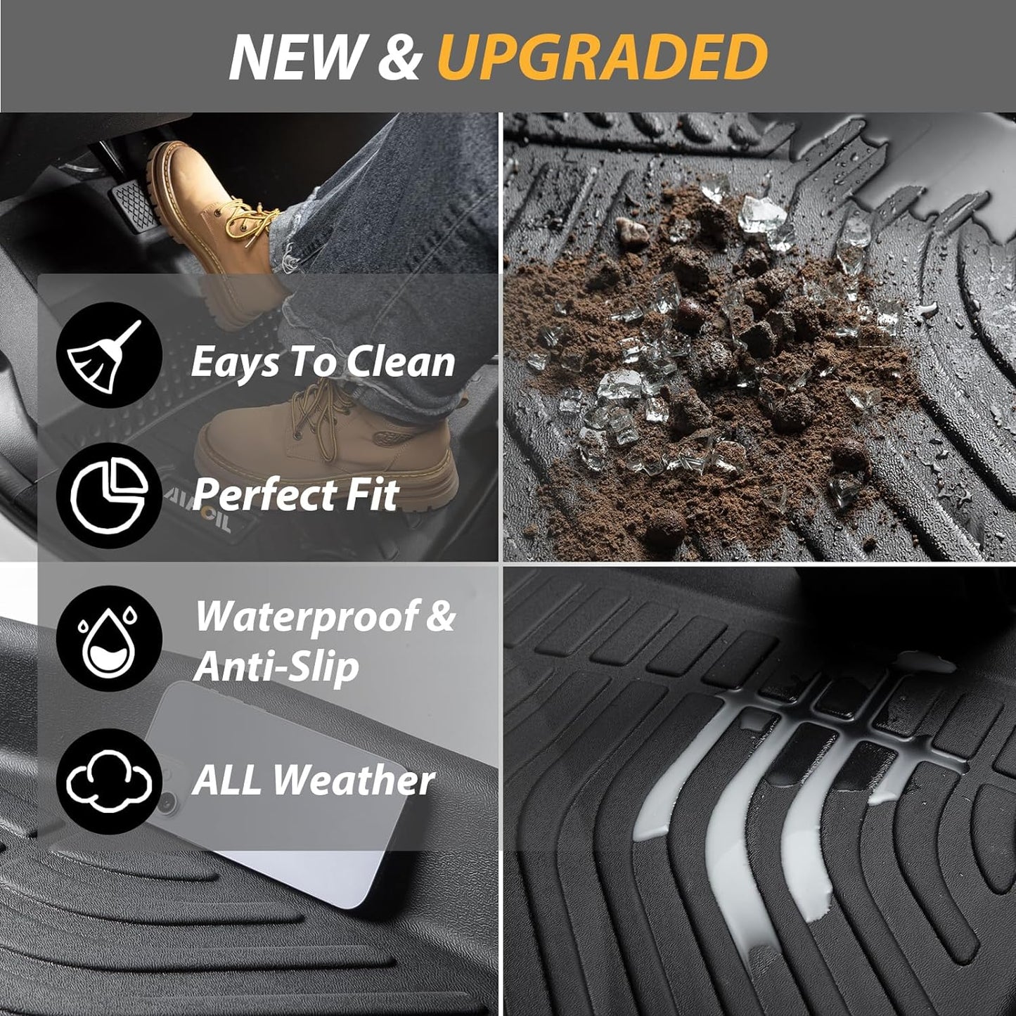 AIPOIL® Floor Mats for 2013-2016 Ford Fusion & Lincoln MKZ | Front & 2nd Row | Easy to Clean | All-Round Protection丨Non-Slip丨All-Weather,Black