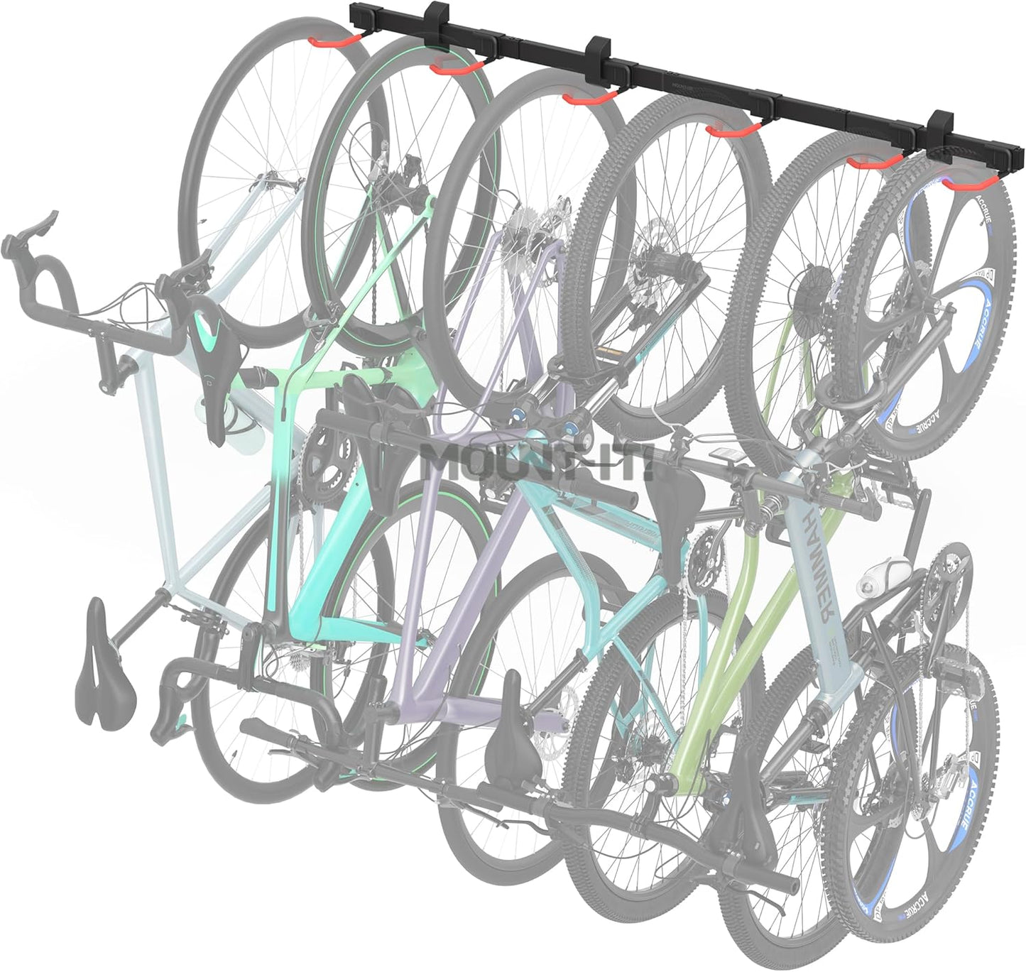 Mount-It! WheelsUp Bike Wall Mount for 6 Bikes | Heavy-Duty Garage Storage Rack | Adjustable Padded Hooks | Space-Saving Vertical Bike Storage Solution for Home and Garage, Max Capacity 330 lbs