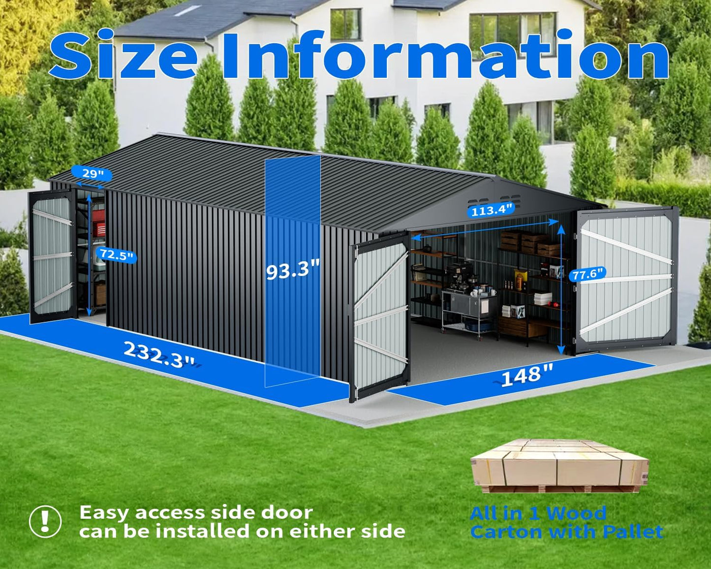20x13 Metal Shed, Metal Garage Building with 2 Lockable Doors, Prefab Garage Shed with 4 Air Vents, Large Sheds & Outdoor Storage Clearance, Car Sheds for Truck, Tool, Lawnmower, Black