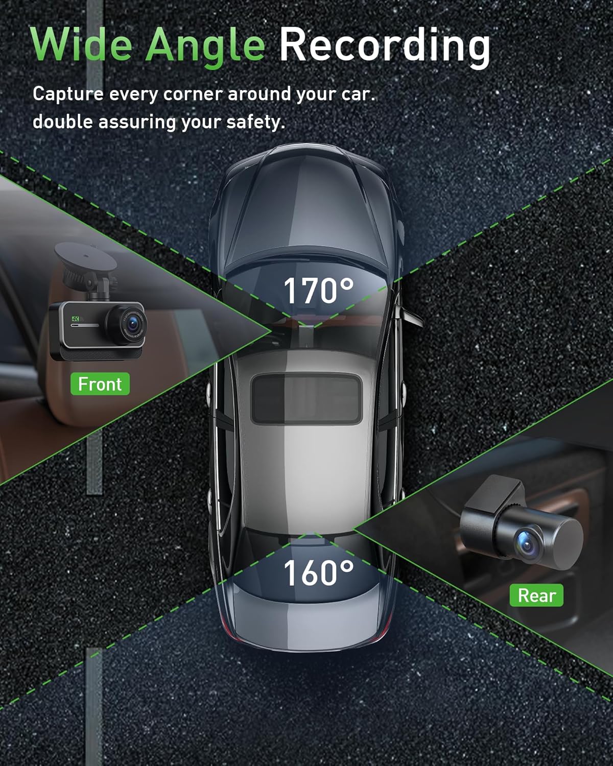 Dash Cam Front and Rear,4K+1080P WiFi Dual Dash Camera for Cars with App, 3" IPS Dashboard Camera Recorder,Night Vision,24H/7 Parking Mode, Loop Recording,170° Wide Angle,Free 64GB SD Card