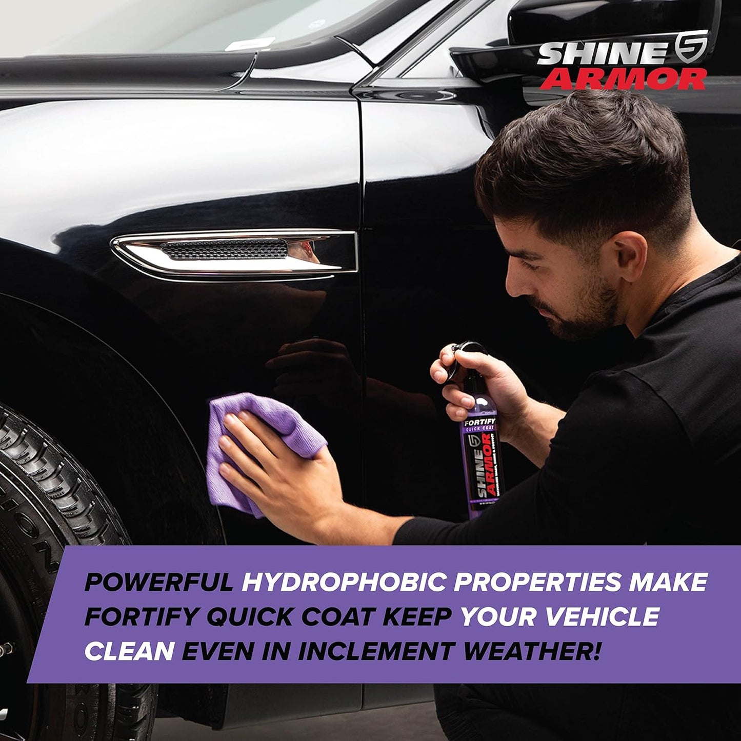SHINE ARMOR Fortify Quick Coat – 3-in-1 Ceramic Coating Spray (8oz) | Waterless Wash, Shine & Protection | Streak-Free, Hydrophobic Car Wax for Paint & Trim