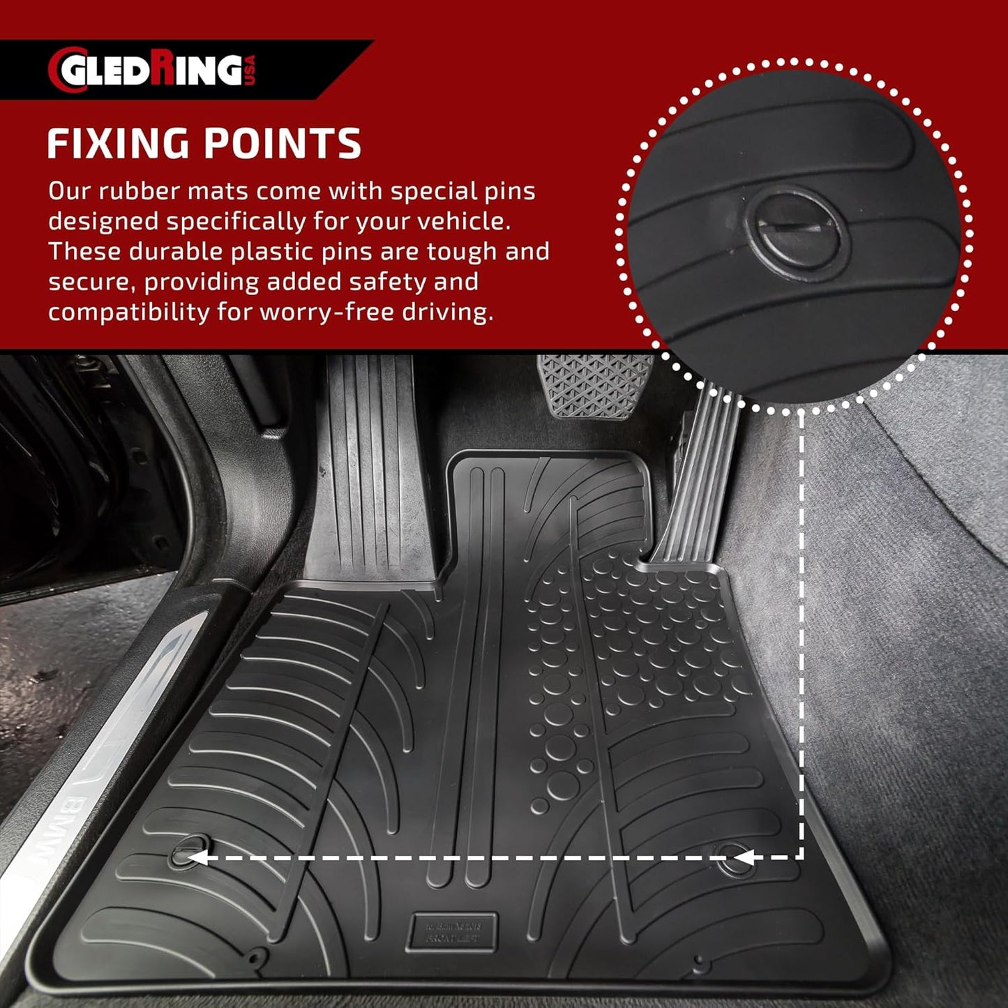 Gledring USA Custom Fit All-Weather Rubber Floor Mats Intended for Toyota Tundra Regular Cab 2012-2021, No Trimming Required, Tailored Custom Fit, Protects from Rain, Mud, & Snow