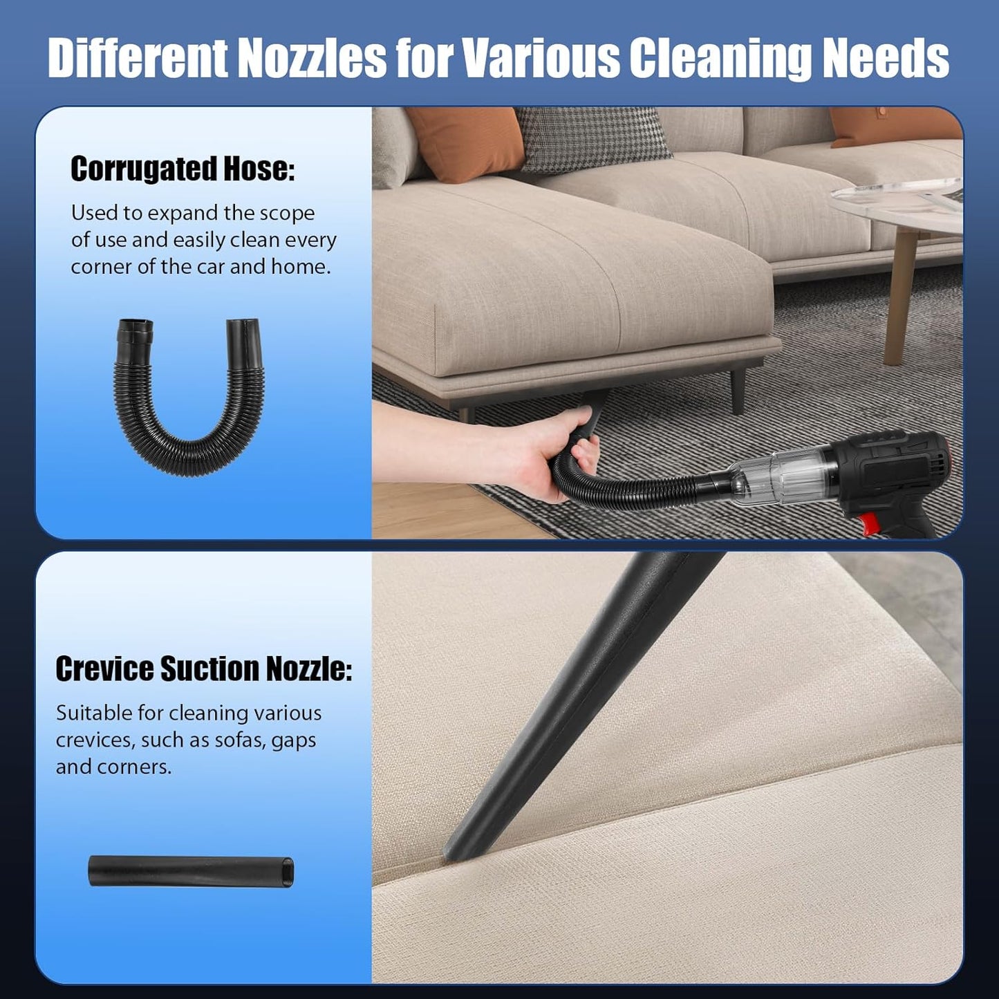 Car Vacuum Cleaner Portable Air Duster 2in1 Brushless Motor 80000 RPM Vacuum Suction Blower with LED Light Dual Use for Home Office Keyboard with 5pcs Nozzles and Carry Bag