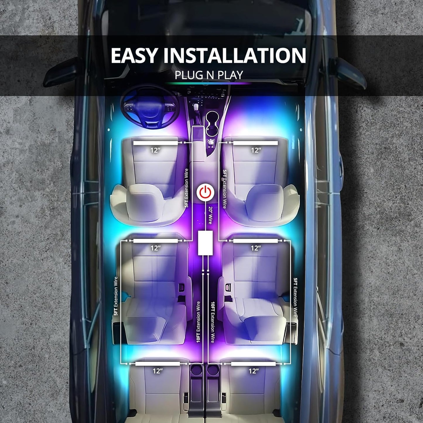 OPT7 Aura DreamColor RGB-IC Car Interior Ambient Light, 6PC Single Row LED Strips, Color Chasing Light Kit w/APP & Remote Control, Universal for Vehicles SUV Truck Pickup Van