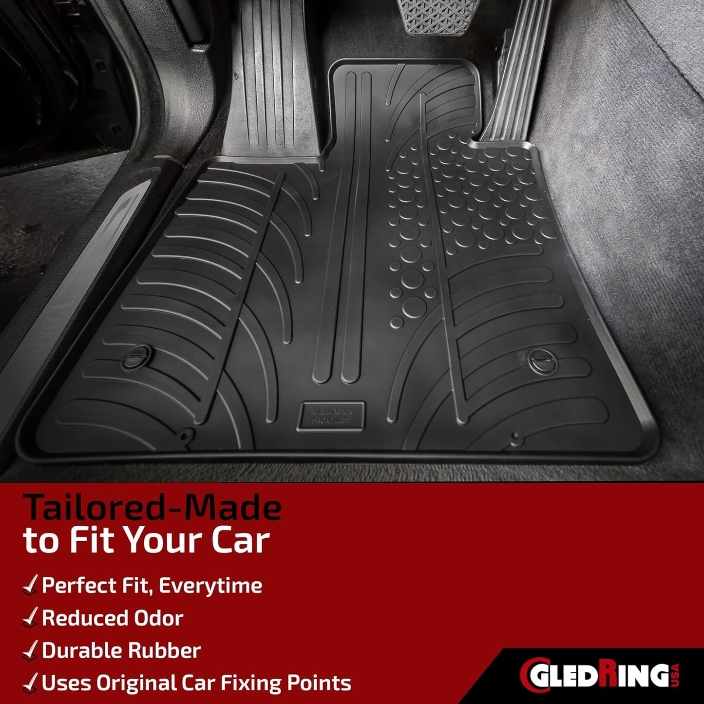 Gledring USA Custom Fit All-Weather Rubber Floor Mats Intended for Scion iA/Toyota Yaris iA/Toyota Yaris 2016-2021, No Trimming Required, Tailored Custom Fit, Protects from Rain, Mud & Snow