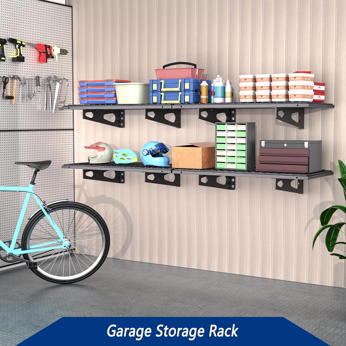 4-Pack 1.5x3FT Garage Shelving 17.7-inch-by-35.8-inch Wall Shelf Garage Storage Rack Wall Mounted Floating Shelves,Black
