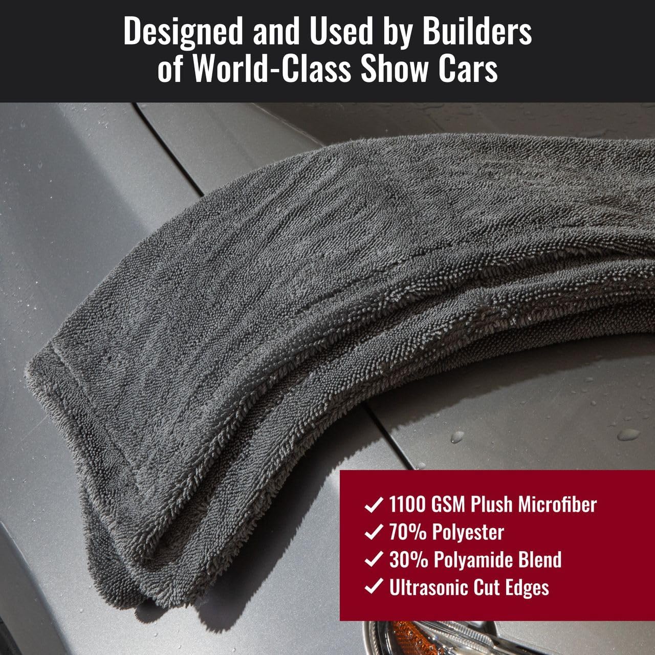 Car Drying Towel - The Finisher Microfiber Towel, 80/20 Blend, Water Absorbent and Scratch-Free Cleaning Cloths with a Hidden Edge, Dries Quickly and Efficiently (20''x32'')