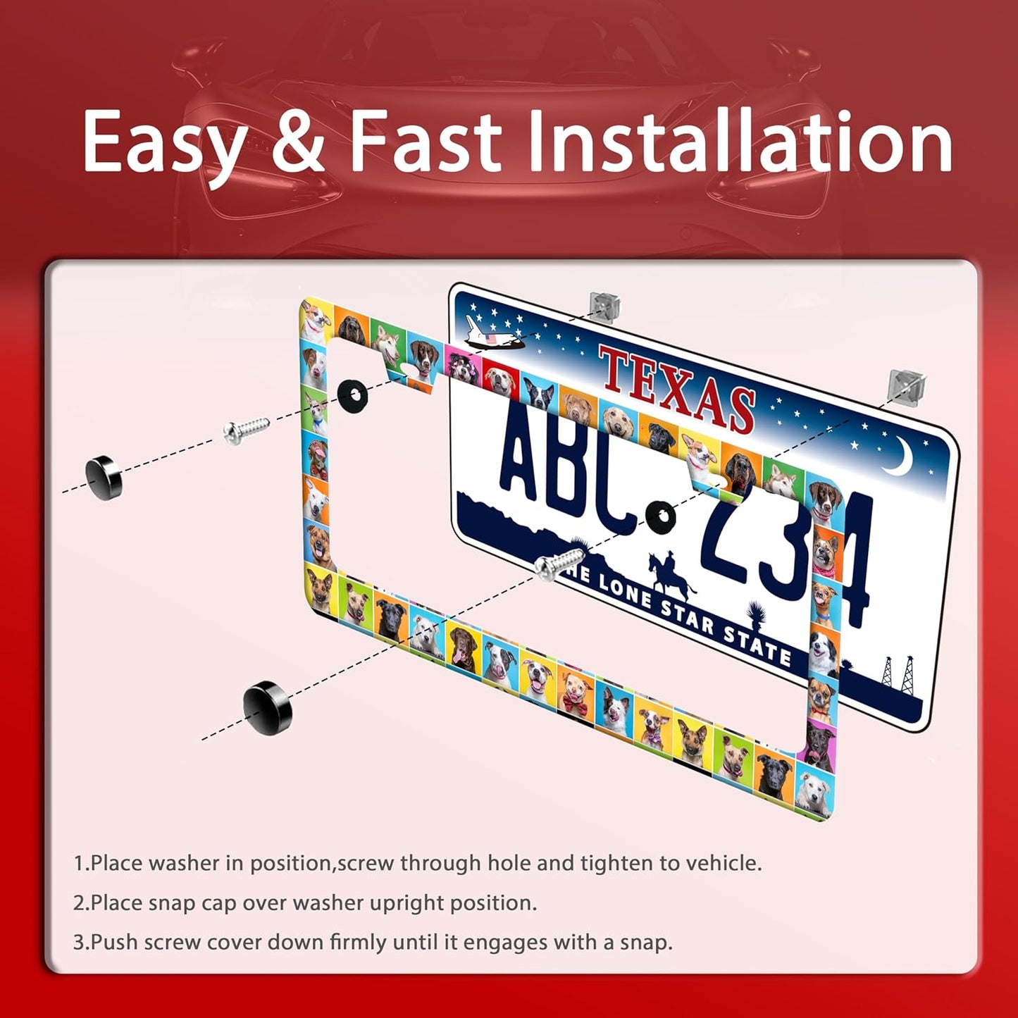 Dog License Plate Frame Puppy Pet License Plate Frames Funny Stainless Steel Accessories Cars Decor with 2 Holes and Screws Fits Standard Us Ca Vehicles License Plate Holder 12.2 X 6 Inch