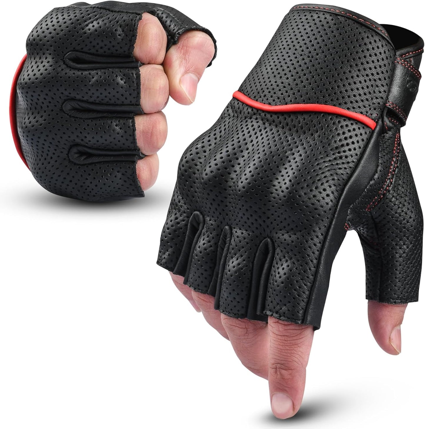 aasportx Motorcycle Gloves - Men's Leather Motorbike Gloves with Touchscreen Function - Non-Slip Pads for Men & Women