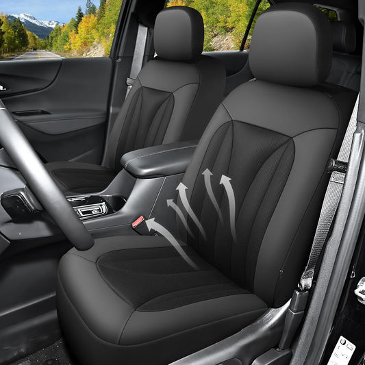 GIANT PANDA Fit Chevy Equinox Trax Malibu Blazer Trailblazer Traverse Tahoe Front Car Seat Cover, 3D Air Mesh Breathable Seat Protector, Black（2-Pack