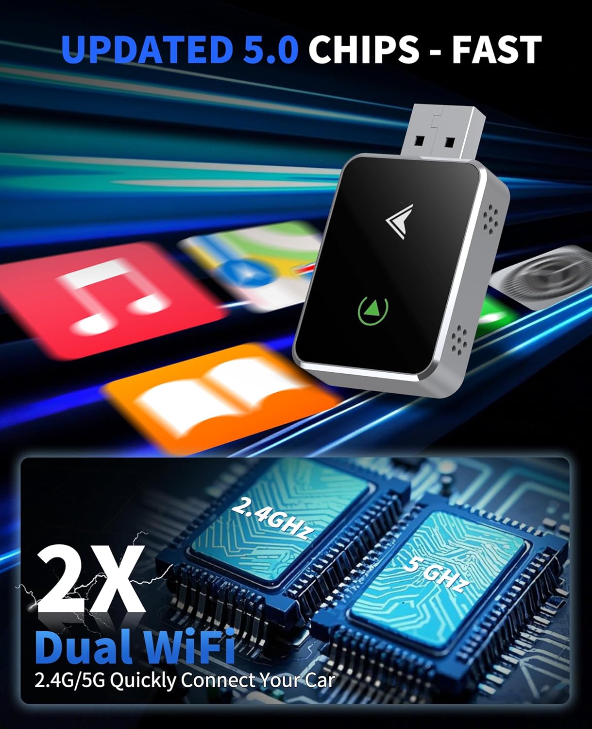 Wireless CarPlay Adapter, 2025 Upgraded 2-in-1 Mini Size CarPlay & Android Auto, Convert Wired to Wireless with USB & Type-C, Plug & Play, Stable Control & No Delay Car Play with iPhone & Android