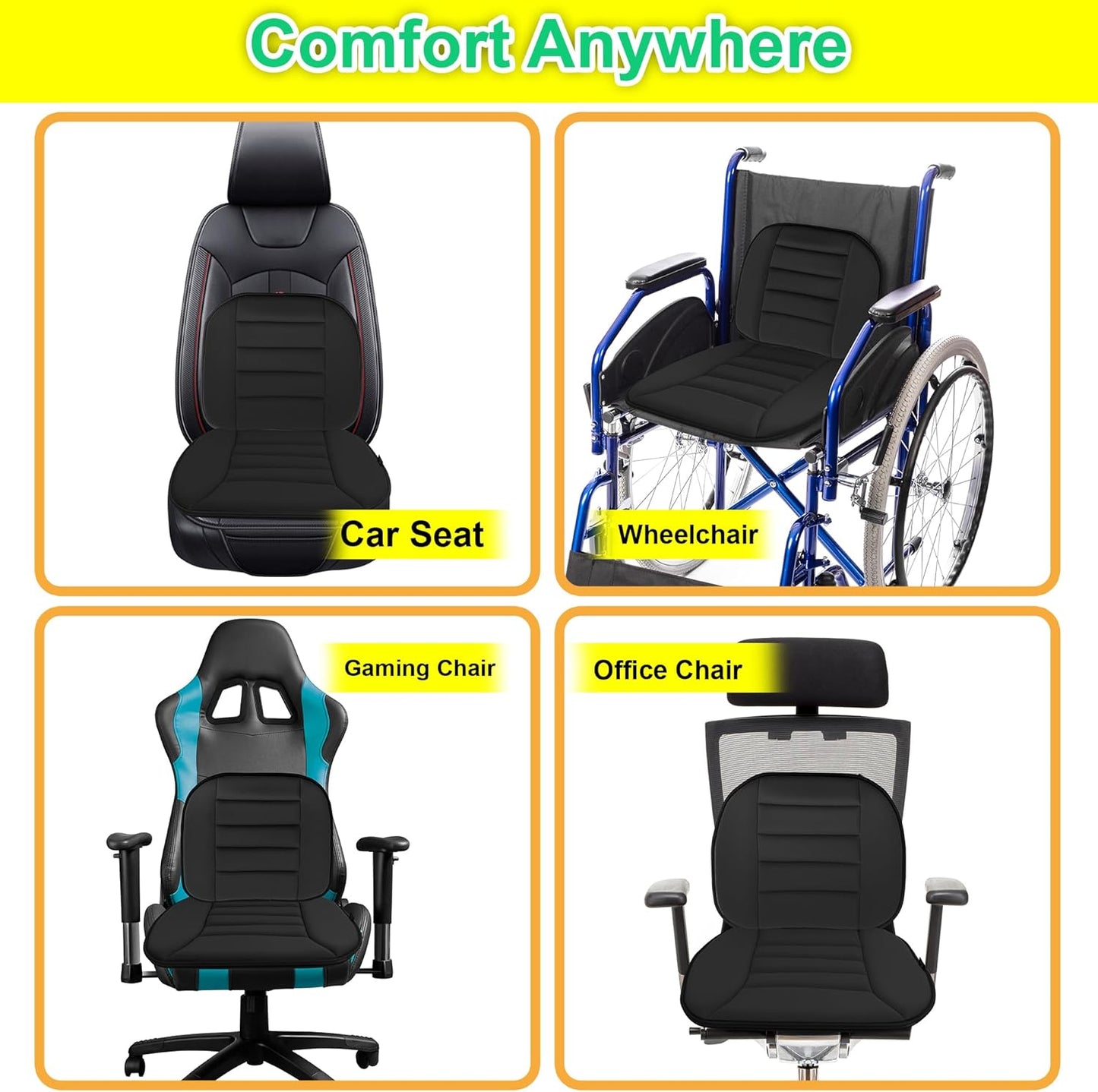 kingphenix Car Seat Cushion with Lumbar Support Pillow: Enhanced Comfort Memory Foam Design for Pain Relief, Ideal for Drivers and Office Use - Ergonomic Lumbar Comfort for Long Sitting - Black