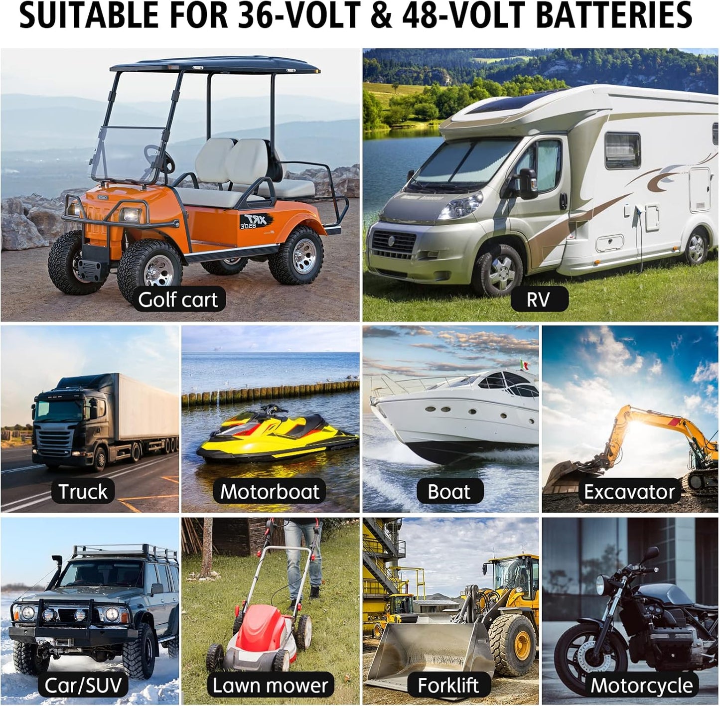 Golf cart Battery Charger, 48V 13A and 36V 18A Trickle Charger,48 Volt Golf Charger,for EZGO RXV&TXT Smart Charger,Lithium,LiFePO4,Lead-Acid AGM/Gel/SLA..Battery Chargers,3-Pin (Delta-Q)