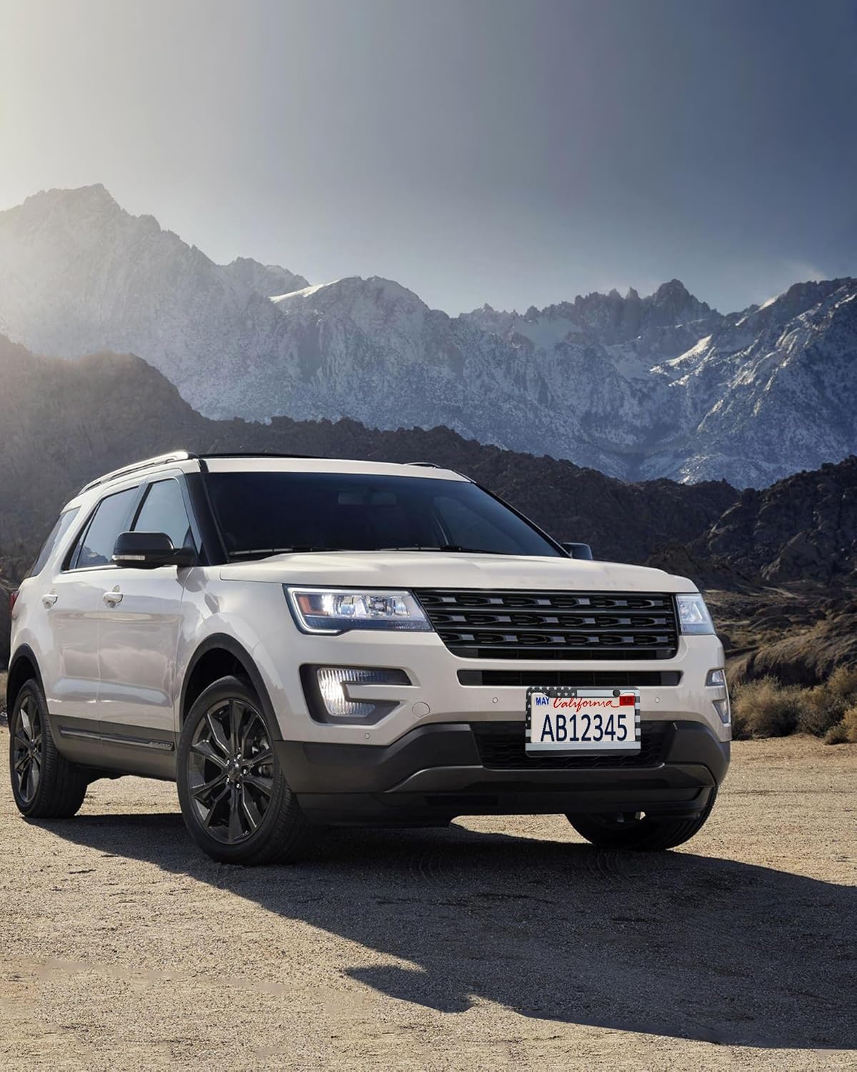 American Flag License Plate Frames - 2 Pack Black Stainless Steel Front Rear Car Tag Frames Printed with Patriotic USA Flag Pattern, with Decals Screws Caps