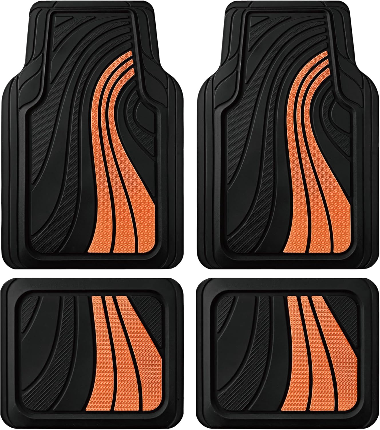 Road Comforts Car Floor Mats Full Set – Front & Rear Car Floor Mats with Aluminum Design, Anti-Slip Backing, All-Weather Protection, Trim-to-Fit Car Mats for Most Sedans, SUVs & Vans - Orange