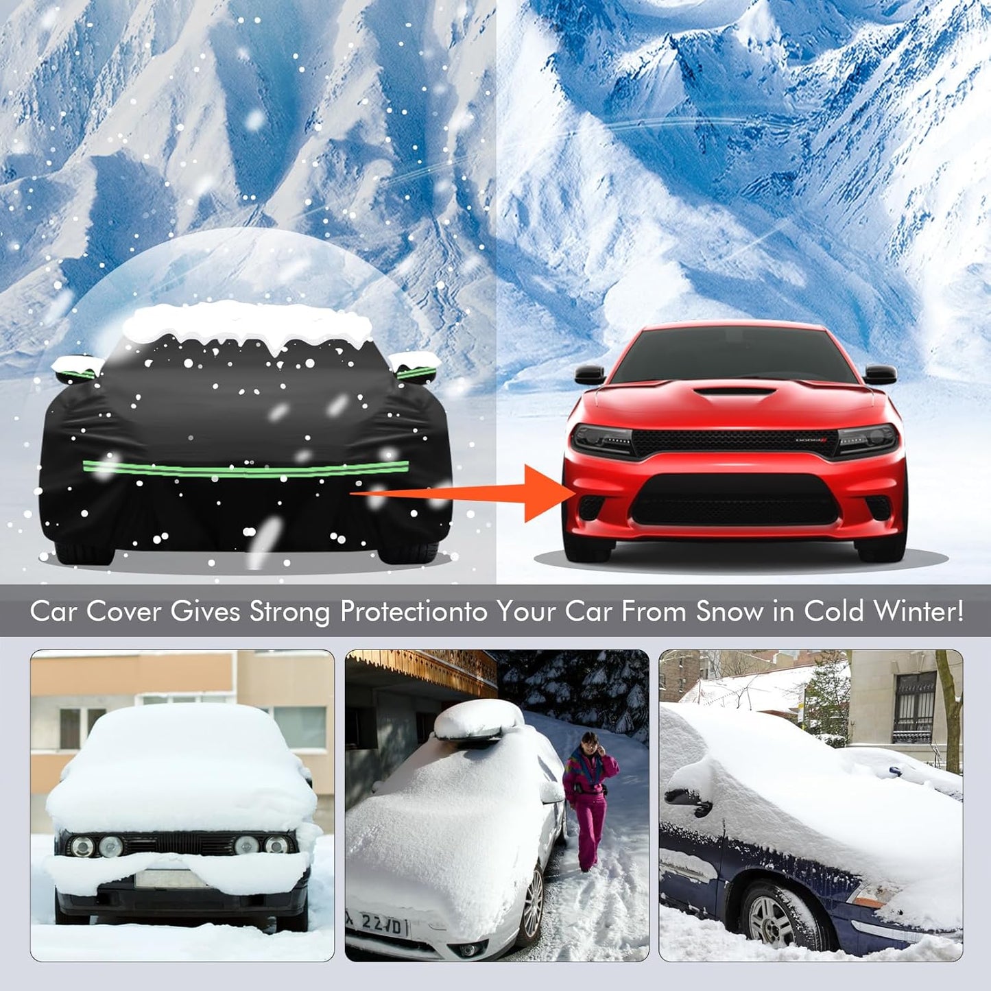 for 2006-2021 Dodge Charger Car Cover 210D Outdoor Waterproof UV Sun Rain Snow Protection, for SE SXT R/T Daytona, Custom-fit Protective Full Cover with Cotton Layer Windproof Strap Storage Bag