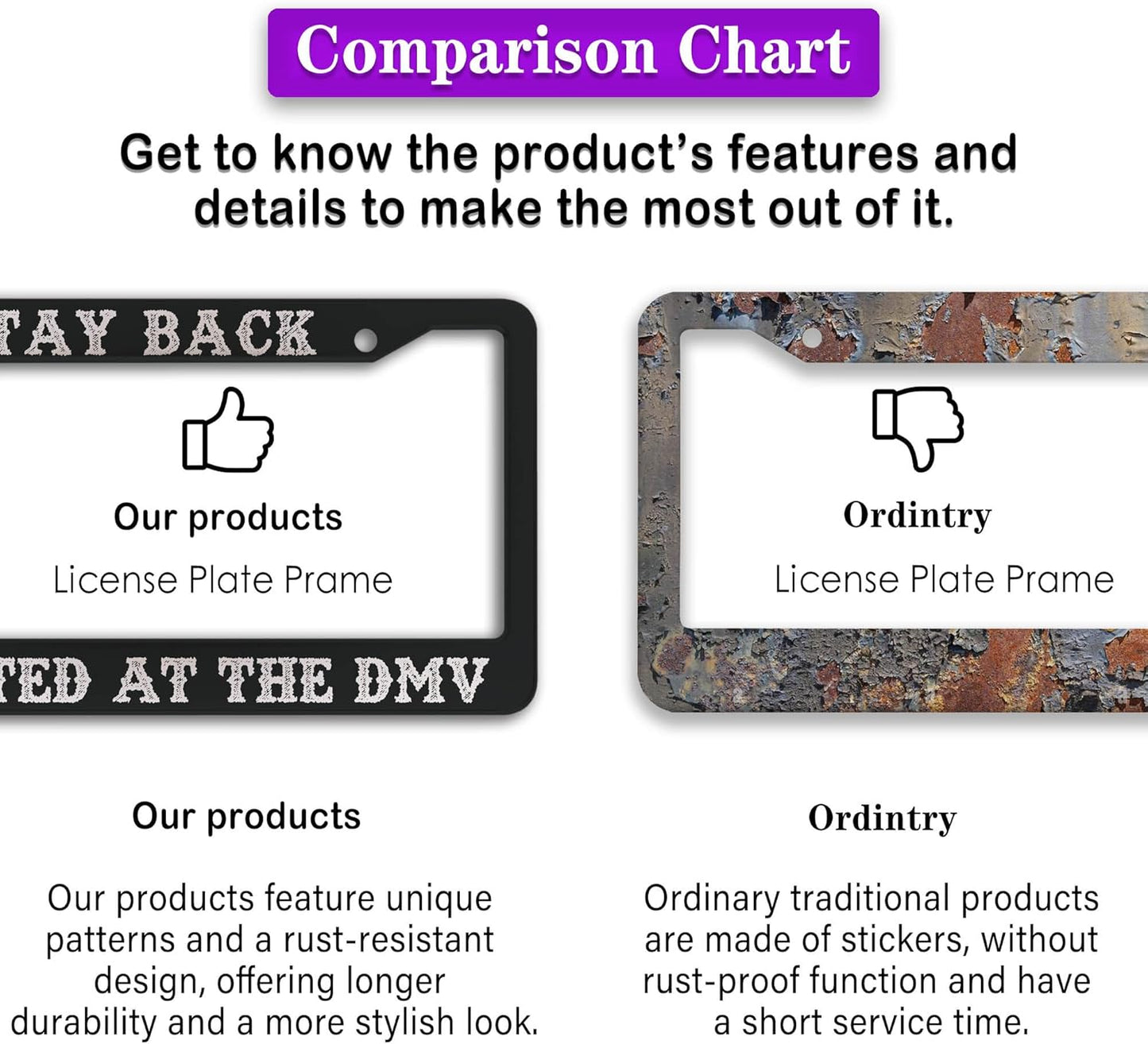 License Plate Frames Black and White License Plate Frame Holder Stay Back I Cheated at The DMV Universal Aluminum Car Accessory 2 Pack with Screw Covers Set