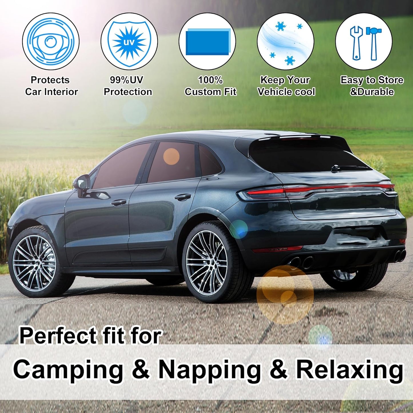 TINGLU Window Shades for Porsche Macan 2014-2024 Accessories Car Side Full Windows Rear Triangular Windshield Sun Shade Sun UV Rays & Privacy Protection for Camping,Napping,and Relaxing 8PCS