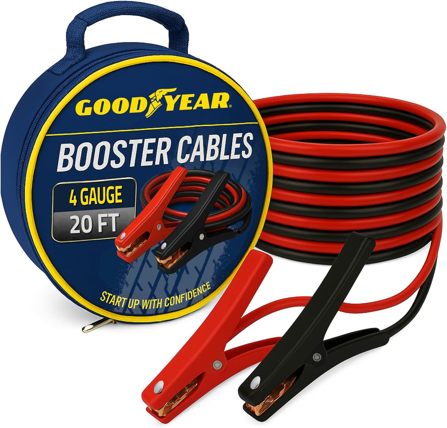 Goodyear Heavy Duty Jumper Cables for Car Battery – 4 Gauge 20 ft Booster Cables with Carrying Case for Cars, Trucks, SUVs, Emergency Roadside Kit